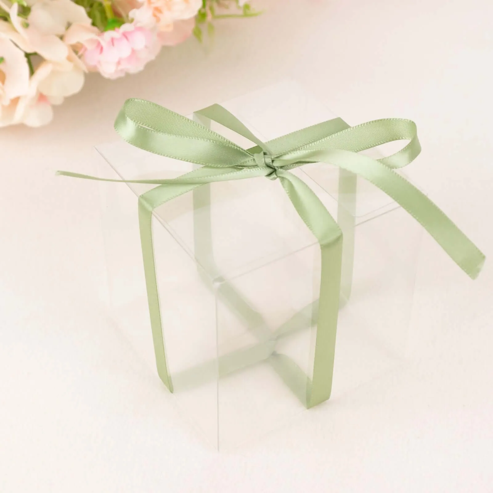 100 Yards 3 8" Sage Green Single Face Decorative Satin Ribbon