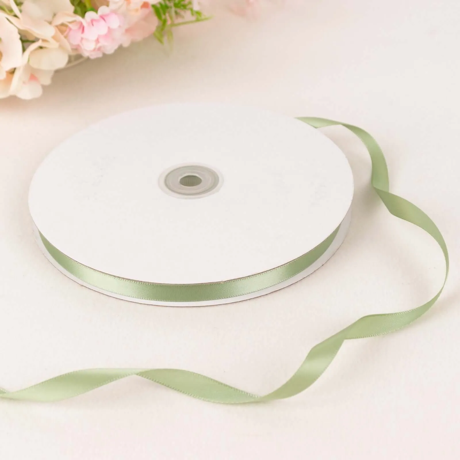 100 Yards 3 8" Sage Green Single Face Decorative Satin Ribbon