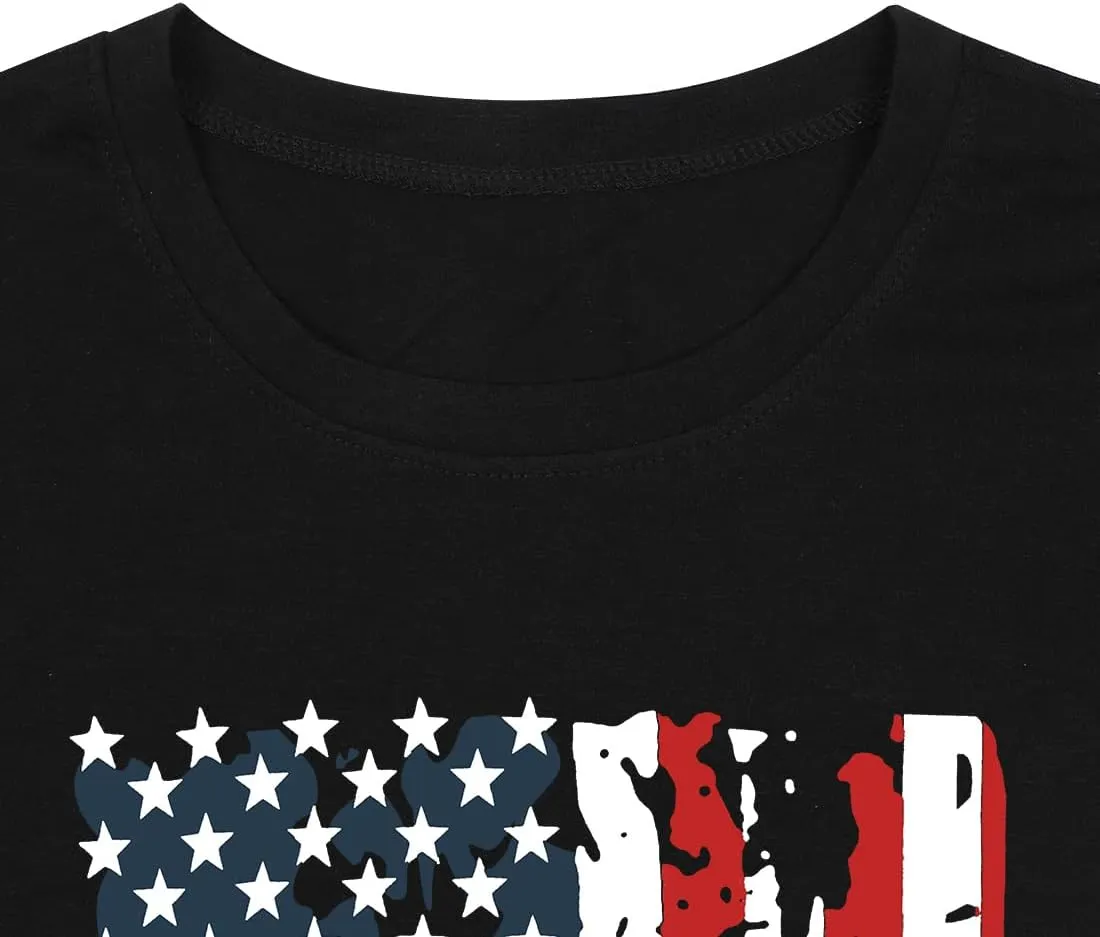 American Flag Shirt Women Patriotic Shirt Vintage USA Flag Bleached T-Shirt Short Sleeve 4th of July Tee Tops
