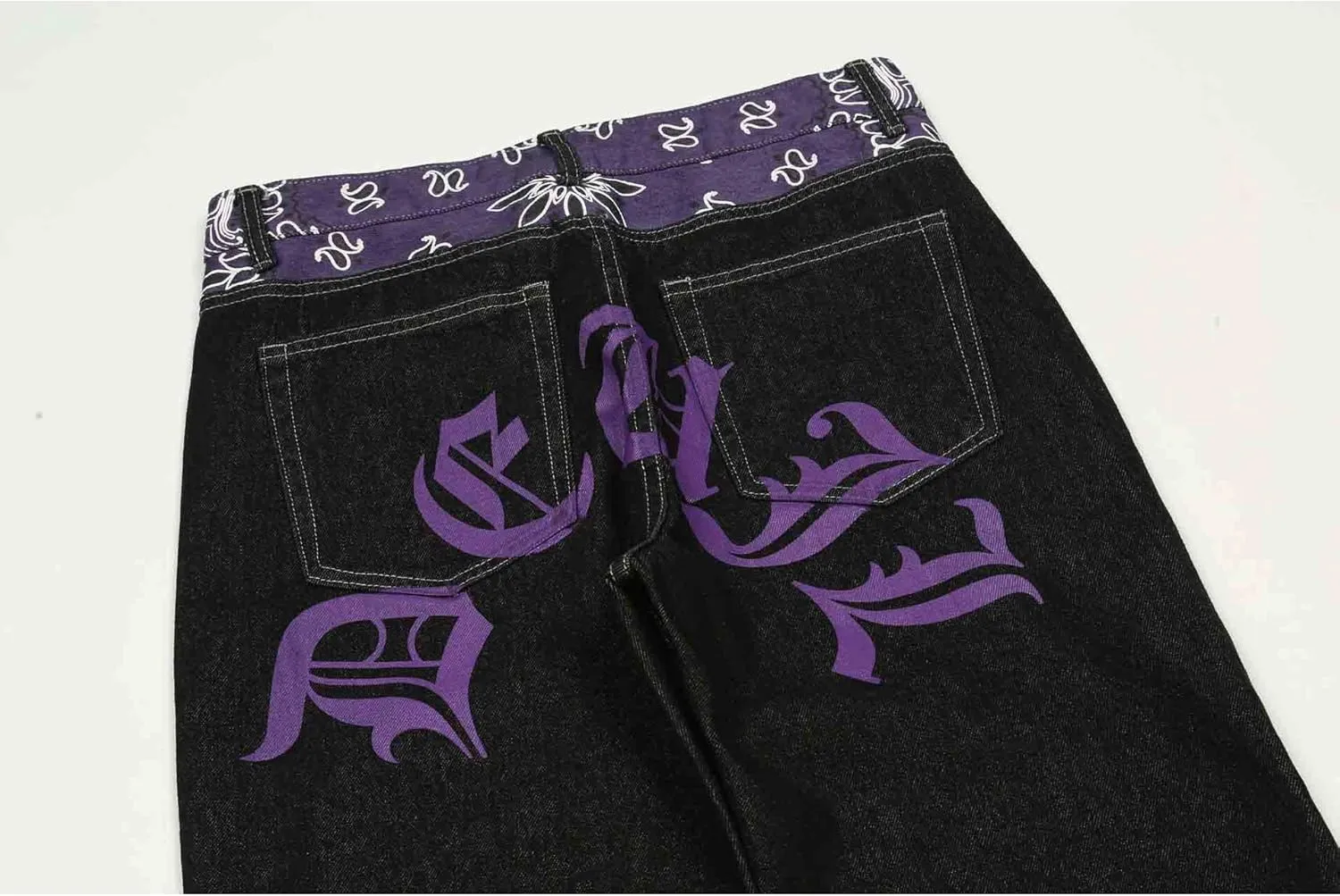 American Vintage Men's Jeans Gothic Panel Contrast Letter Print Jeans Men's Loose Wide Leg Casual Straight Pants