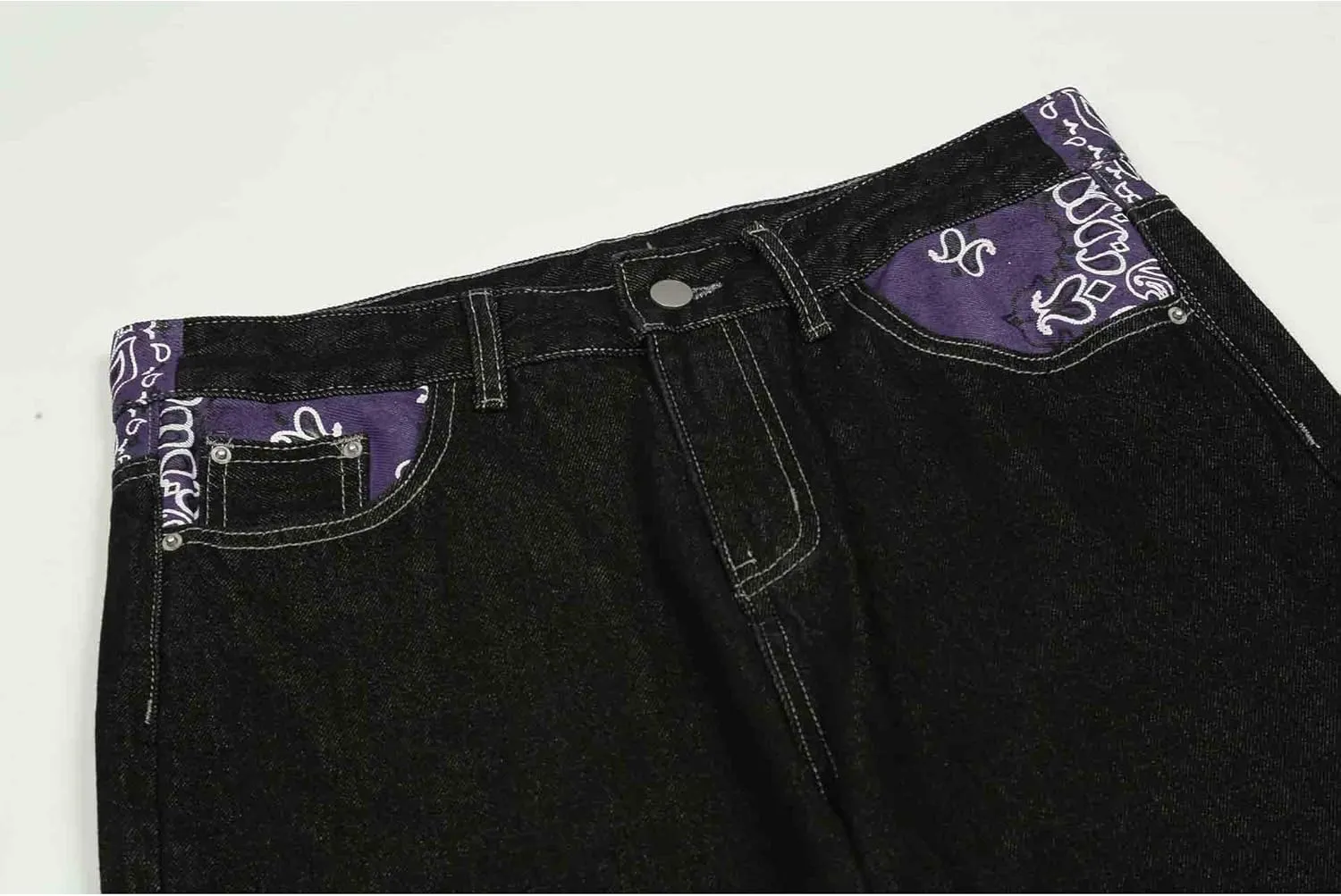 American Vintage Men's Jeans Gothic Panel Contrast Letter Print Jeans Men's Loose Wide Leg Casual Straight Pants