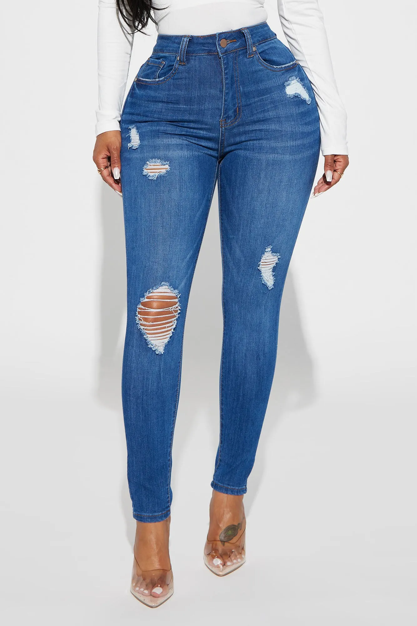 As You Wish Distressed Stretch Skinny Jean - Medium Wash