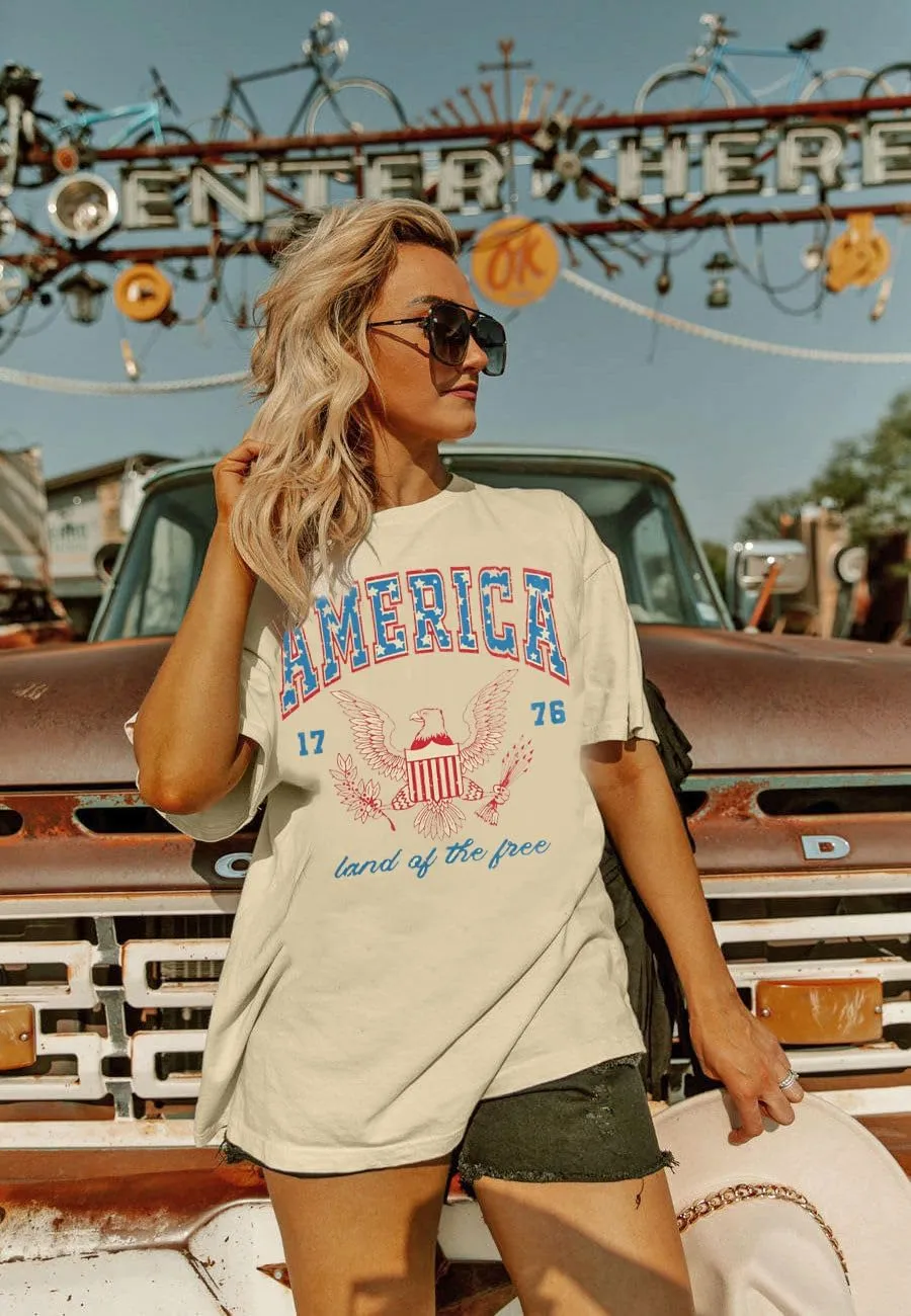 ASTANFY 1776 America Shirt Oversized Tshirts: Womens 4th of July Shirts Retro Eagles Band Tees Patriotic Shirts