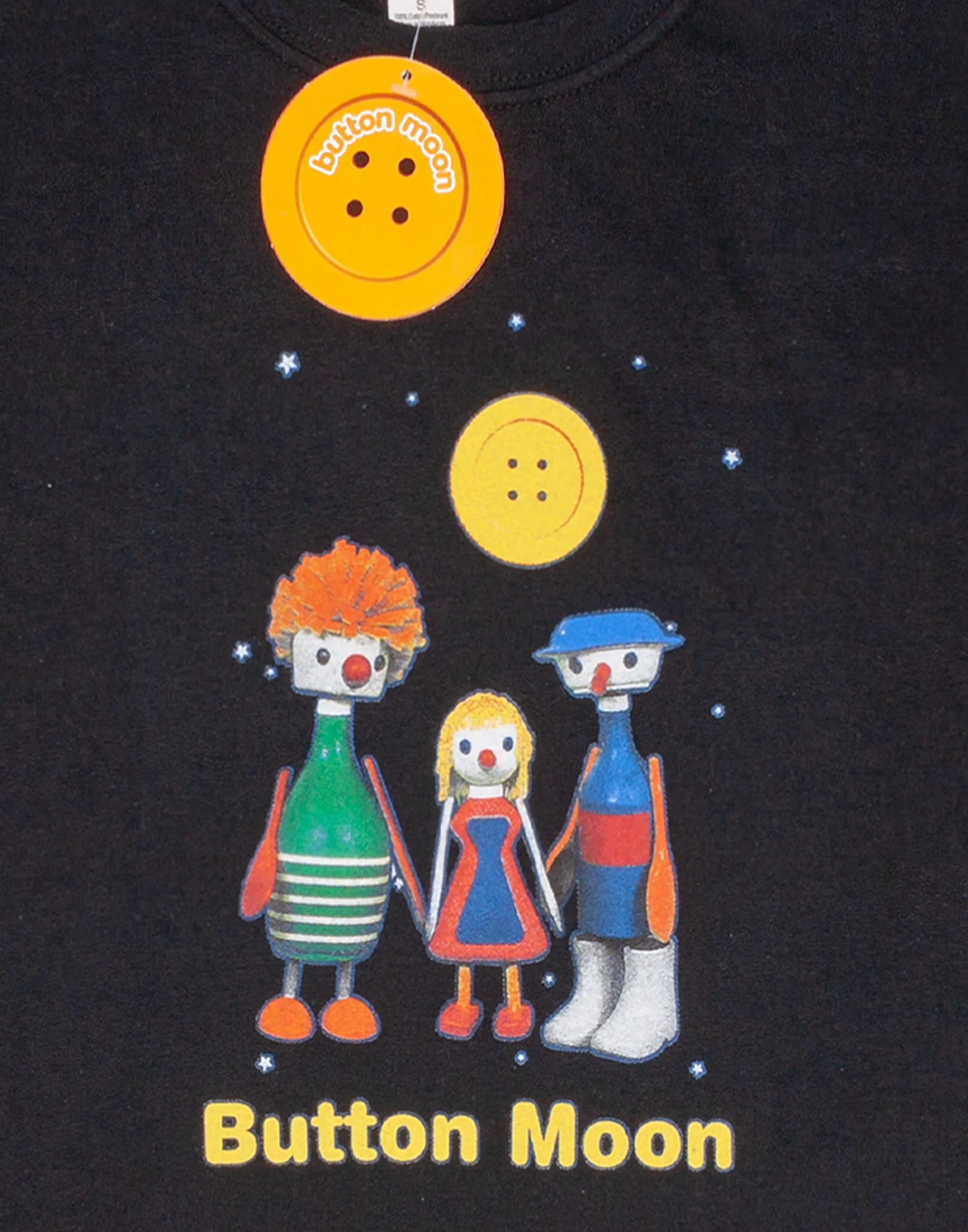 Button Moon Womens Black Short Sleeved T-Shirt