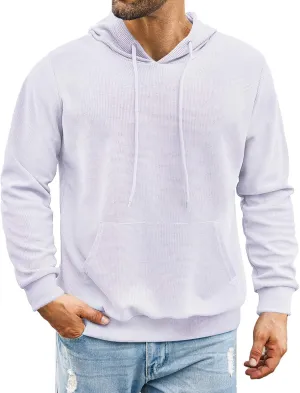 COOFANDY Men's Hooded Sweatshirts Long Sleeve Casual Pullover Hoodie Waffle Knit Sweatshirt with Pocket