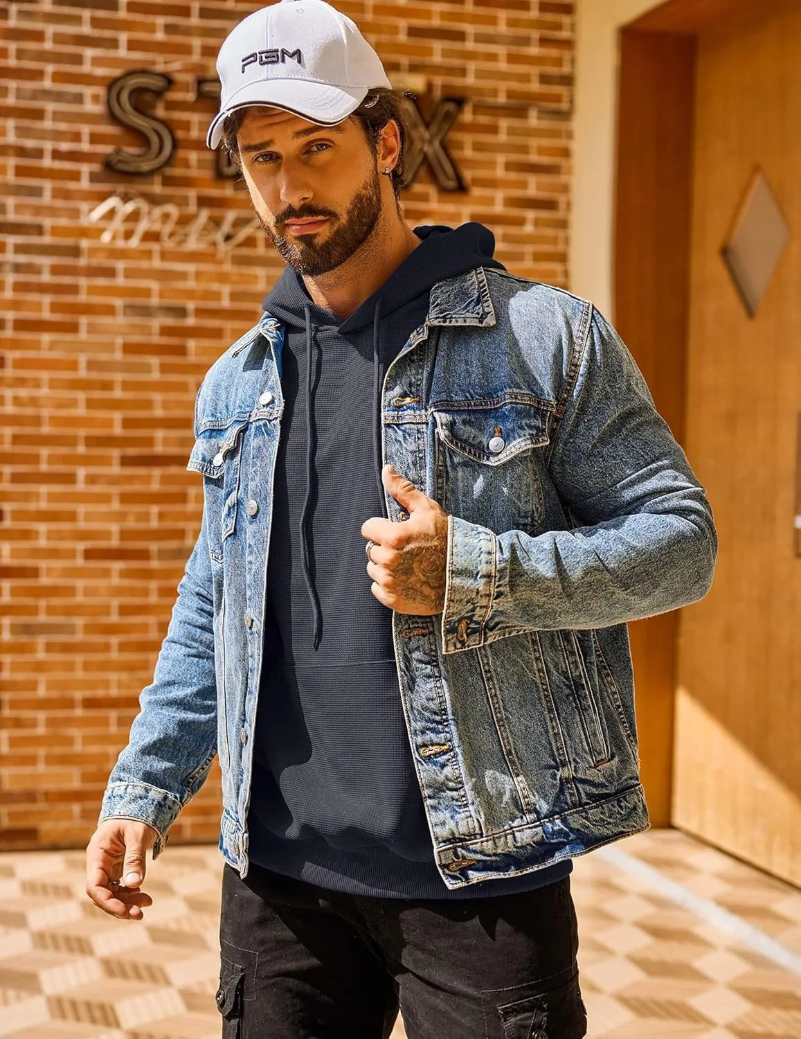 COOFANDY Men's Hooded Sweatshirts Long Sleeve Casual Pullover Hoodie Waffle Knit Sweatshirt with Pocket