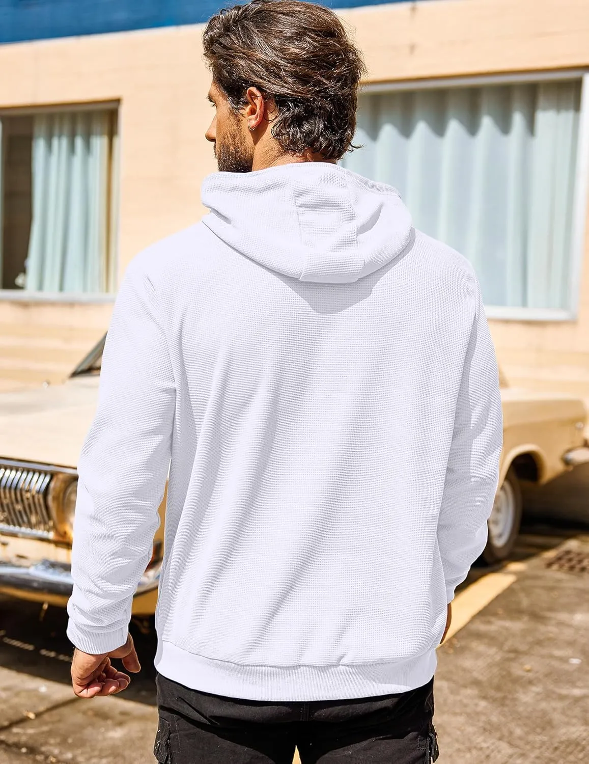 COOFANDY Men's Hooded Sweatshirts Long Sleeve Casual Pullover Hoodie Waffle Knit Sweatshirt with Pocket