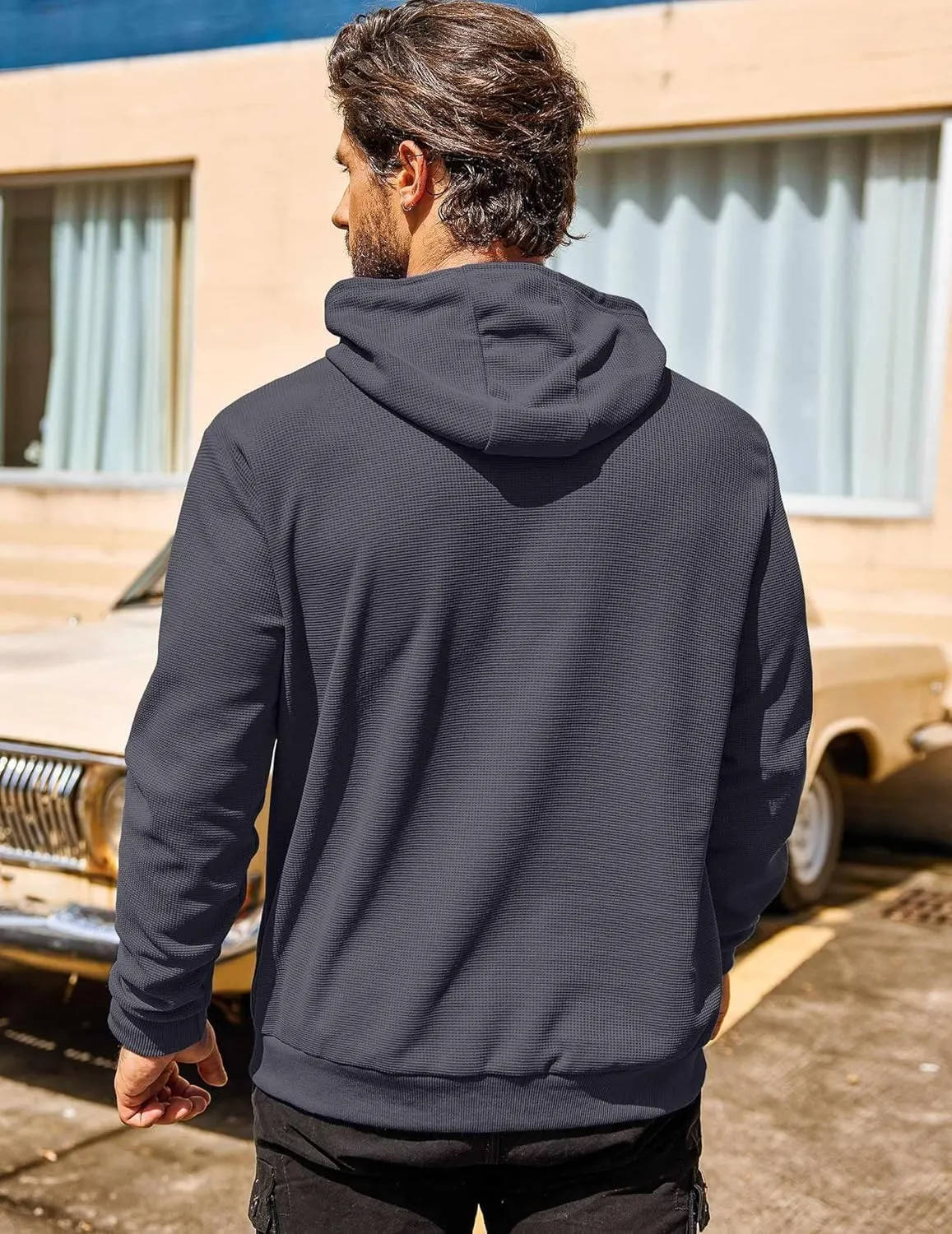COOFANDY Men's Hooded Sweatshirts Long Sleeve Casual Pullover Hoodie Waffle Knit Sweatshirt with Pocket