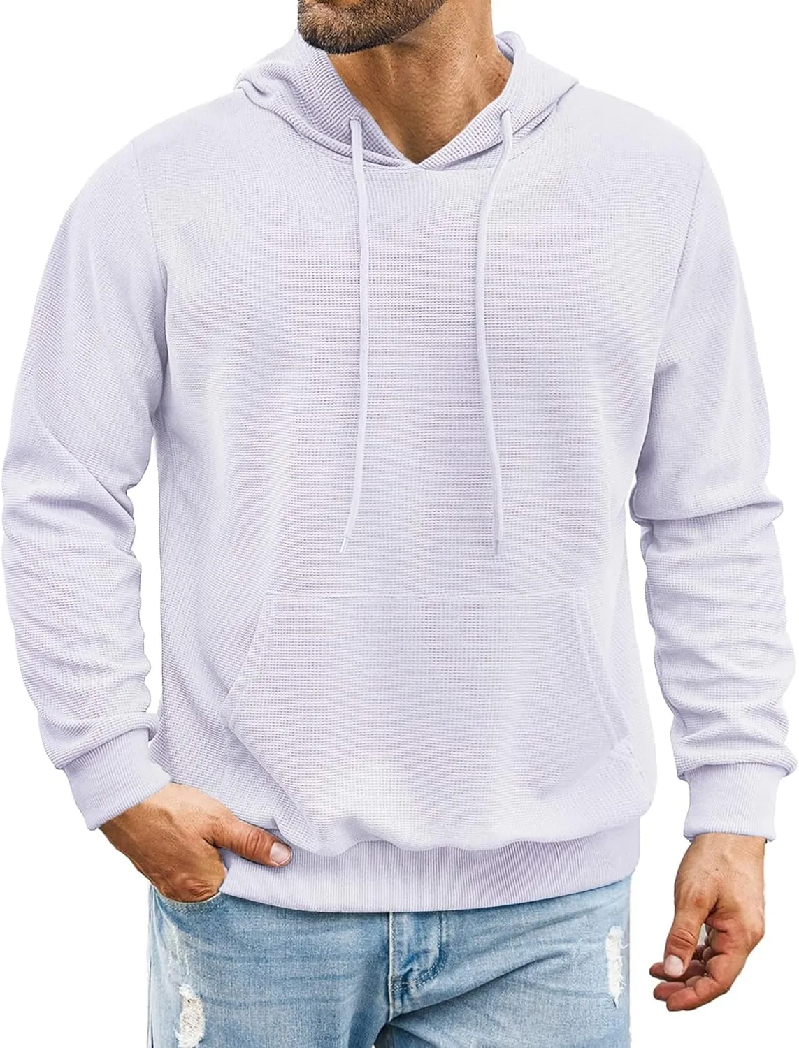 COOFANDY Men's Hooded Sweatshirts Long Sleeve Casual Pullover Hoodie Waffle Knit Sweatshirt with Pocket