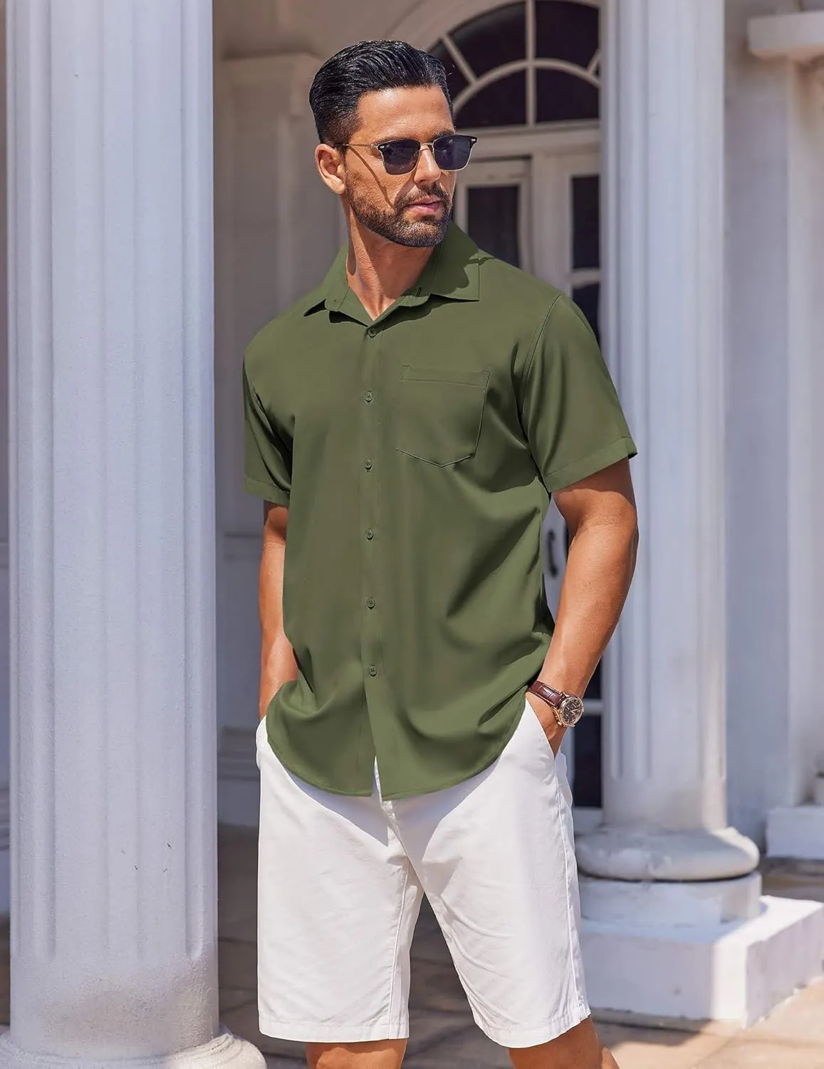 COOFANDY Mens Short Sleeve Button Down Shirt Wrinkle Free Dress Shirts Casual Summer Untucked Shirt