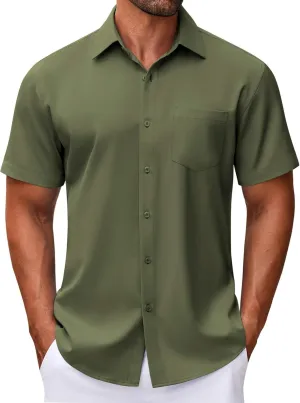 COOFANDY Mens Short Sleeve Button Down Shirt Wrinkle Free Dress Shirts Casual Summer Untucked Shirt