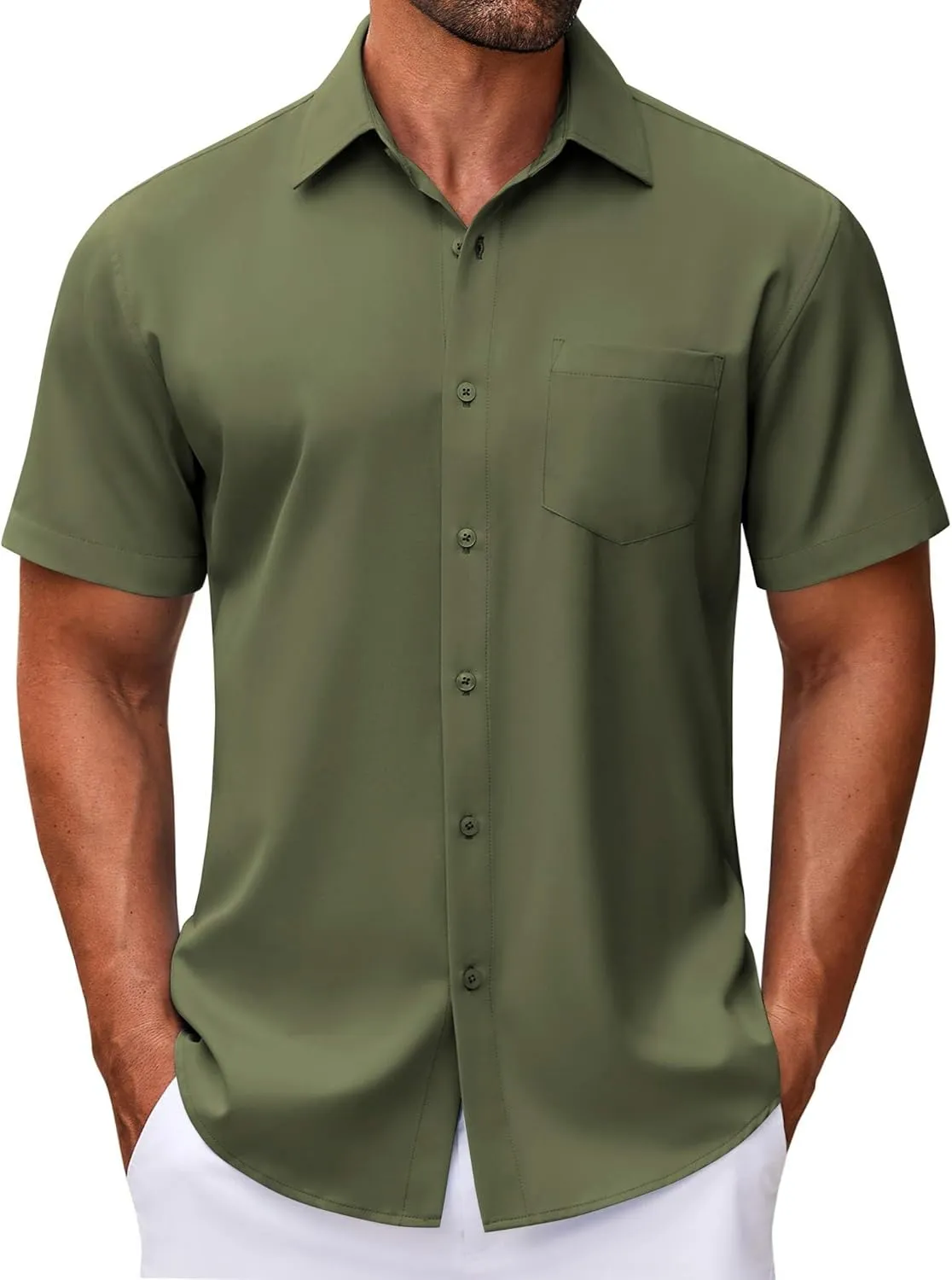 COOFANDY Mens Short Sleeve Button Down Shirt Wrinkle Free Dress Shirts Casual Summer Untucked Shirt