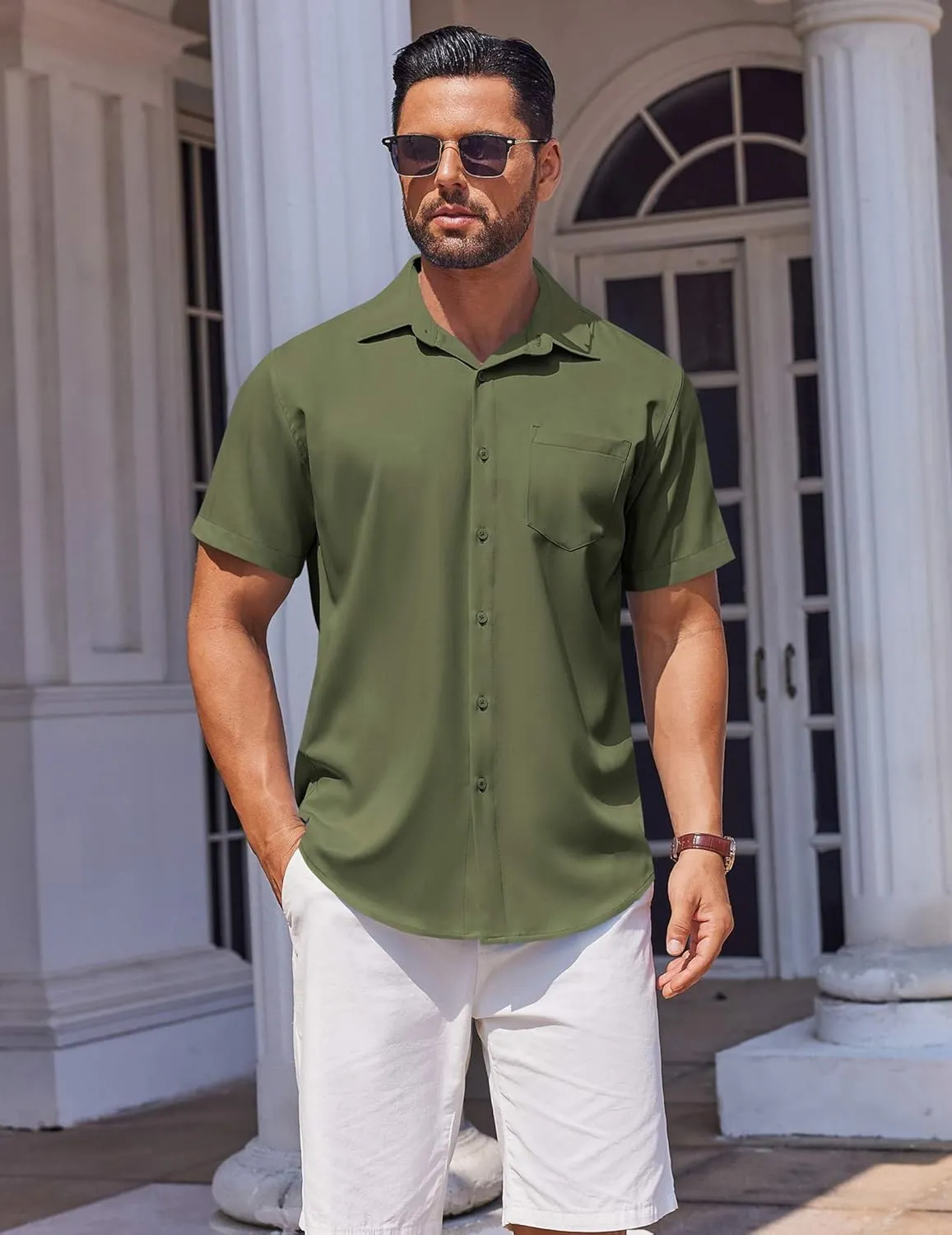 COOFANDY Mens Short Sleeve Button Down Shirt Wrinkle Free Dress Shirts Casual Summer Untucked Shirt