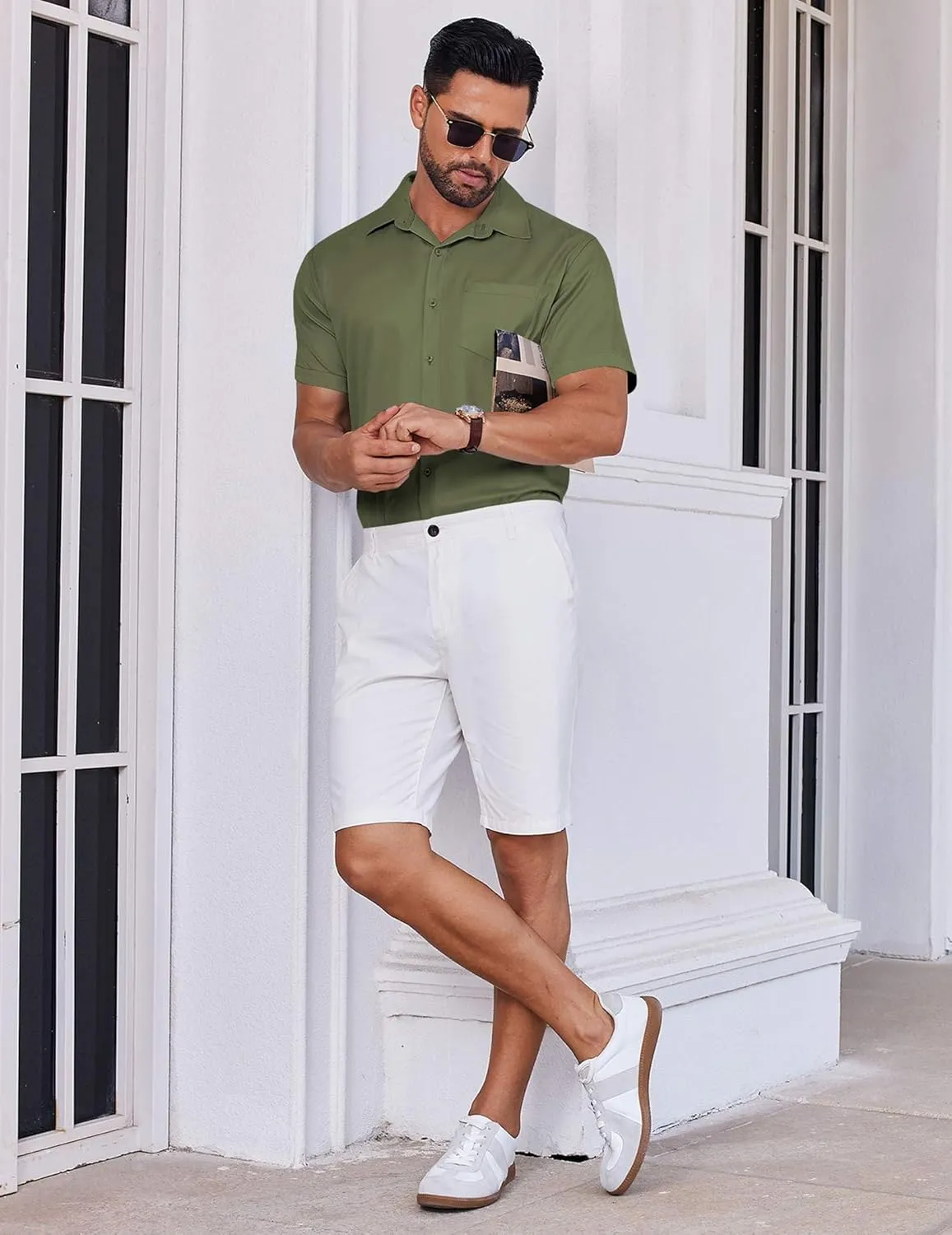 COOFANDY Mens Short Sleeve Button Down Shirt Wrinkle Free Dress Shirts Casual Summer Untucked Shirt