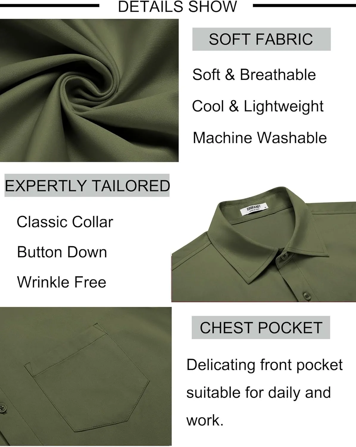 COOFANDY Mens Short Sleeve Button Down Shirt Wrinkle Free Dress Shirts Casual Summer Untucked Shirt
