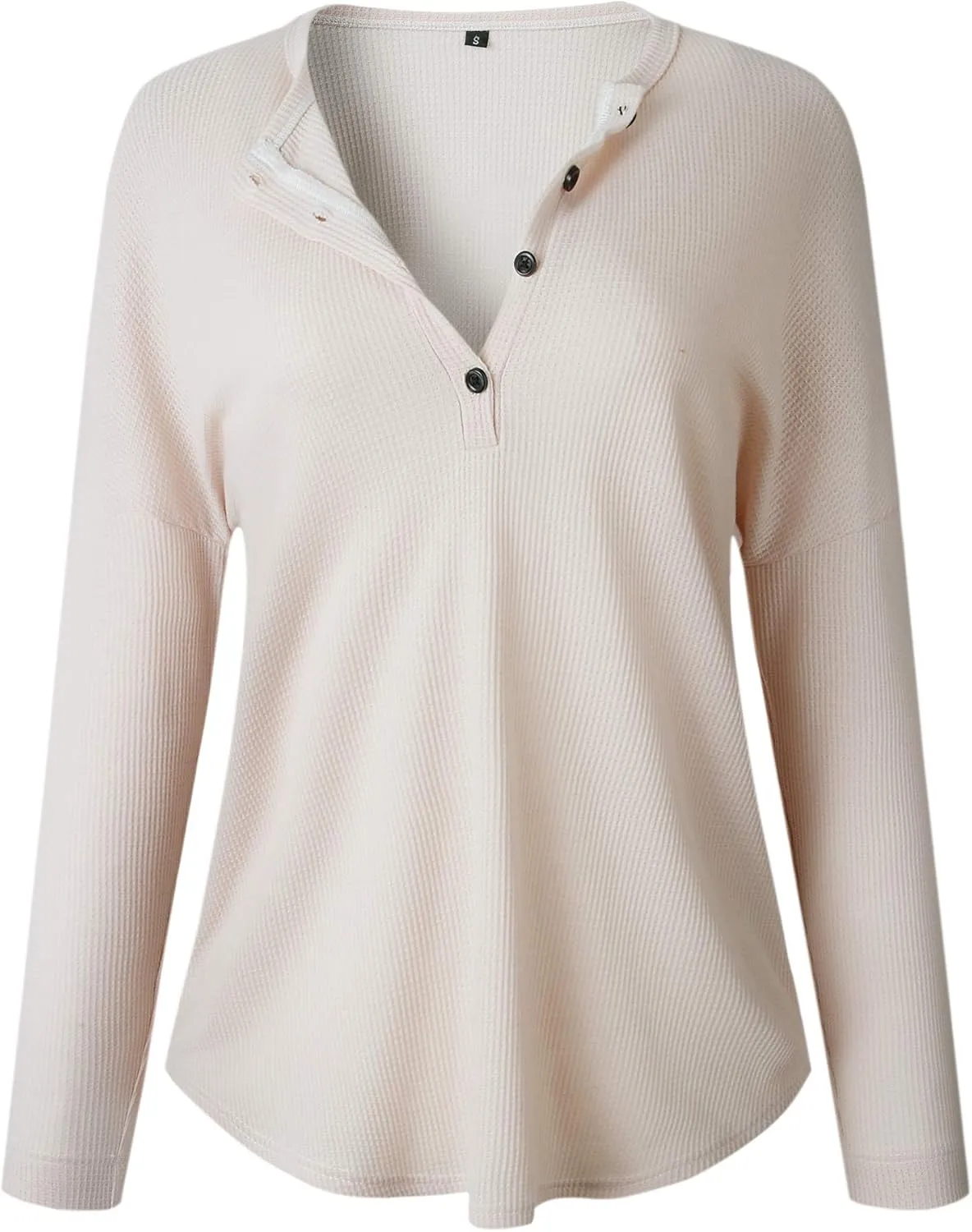 Famulily Women's Waffle Knit Tunic Tops Loose Long Sleeve Button Up V Neck Henley Shirts