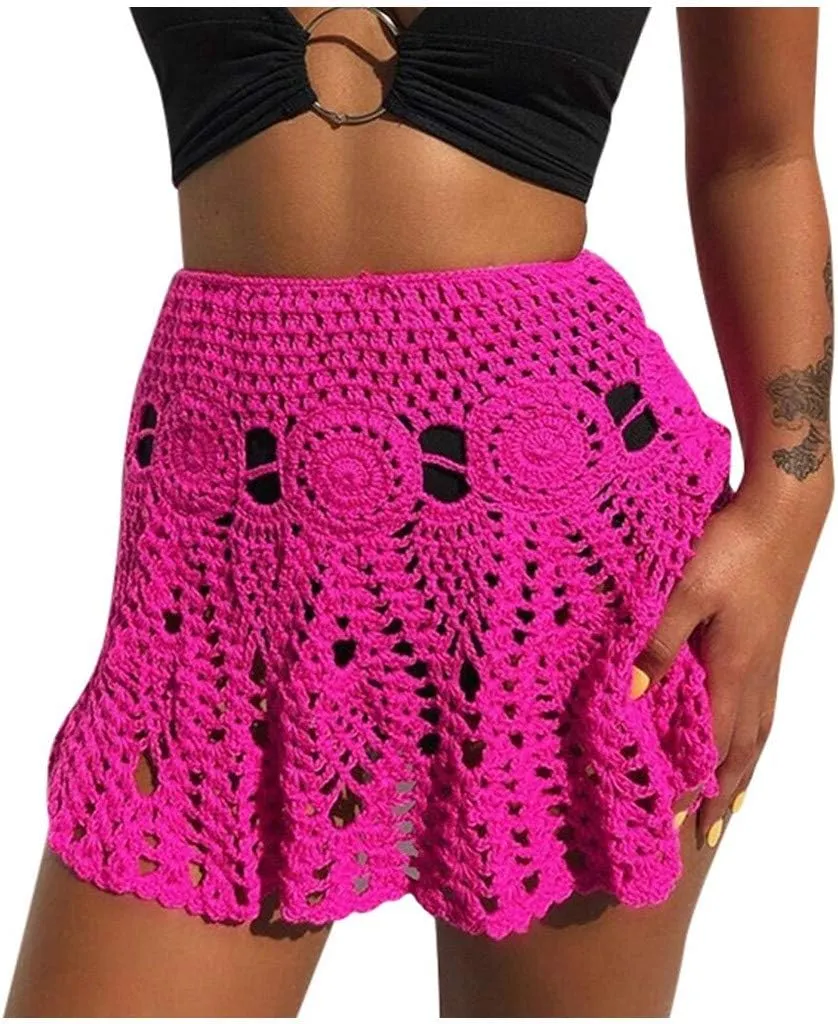 Fashion Women's Sexy Skirts Beach Hollow Out Short Knitting Women Skirt Wrap Hip Skirts Chic Plain Casual Skirt