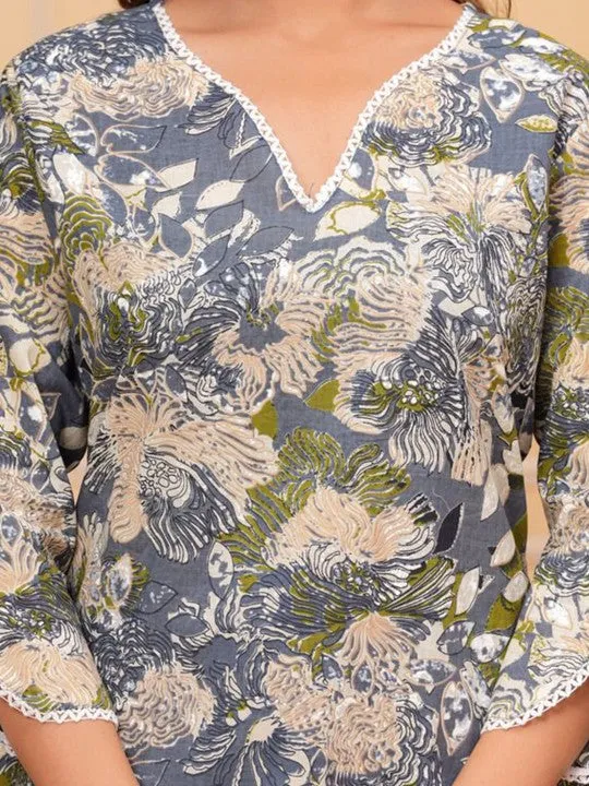 Floral Print Mandarin Collar Shirt Style Top
