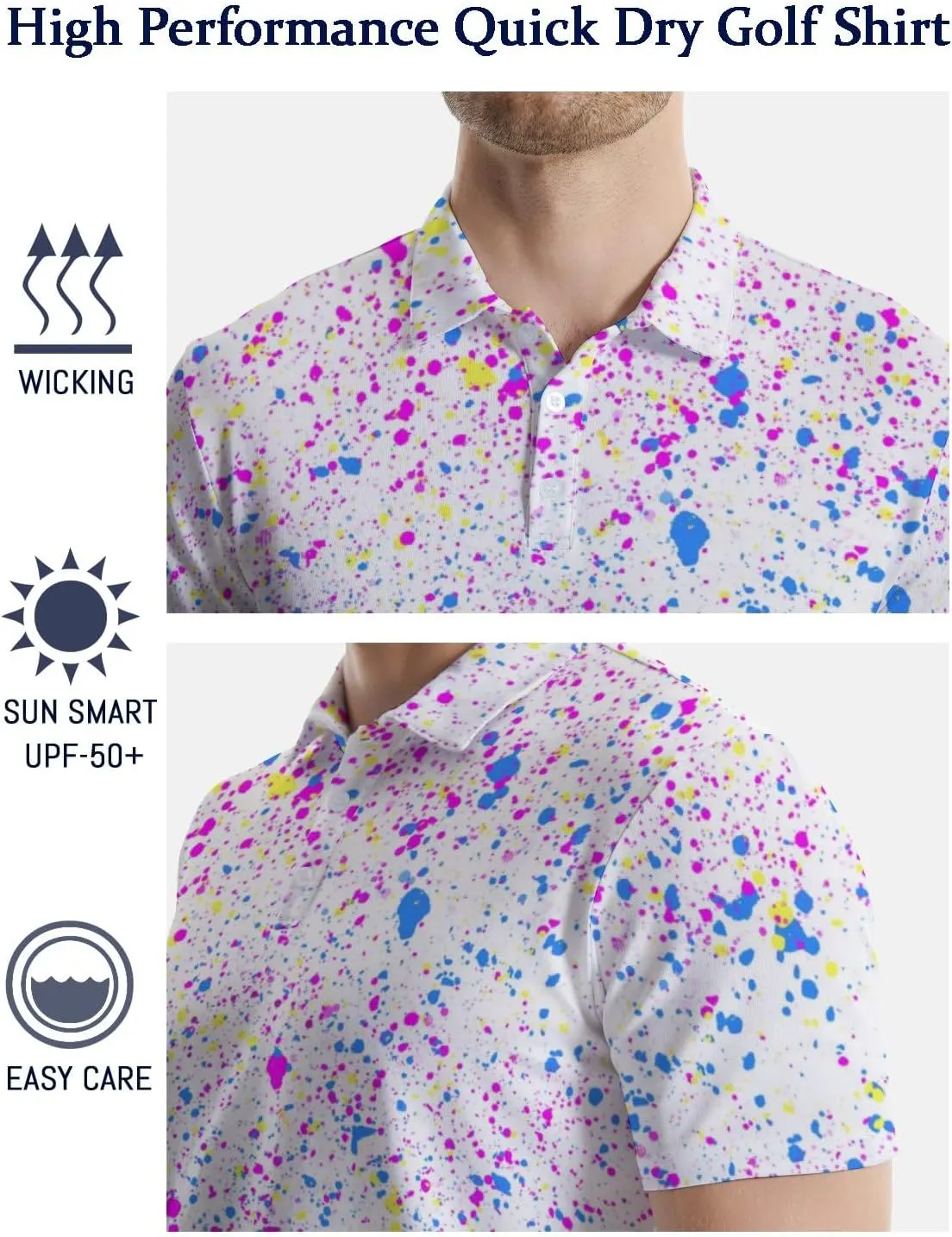Funny Polo Shirts for Men Short Sleeve Performance Moisture Wicking Golf Shirts Casual Crazy Patriotic Print Mens Polo Shirt