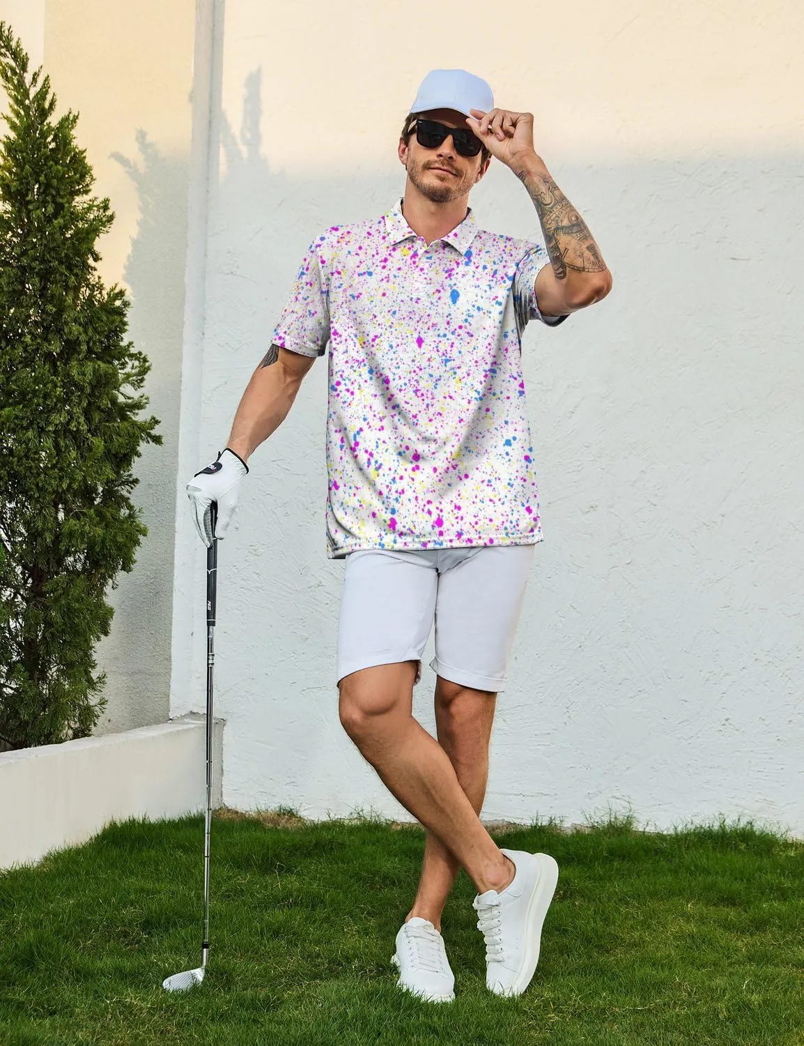 Funny Polo Shirts for Men Short Sleeve Performance Moisture Wicking Golf Shirts Casual Crazy Patriotic Print Mens Polo Shirt