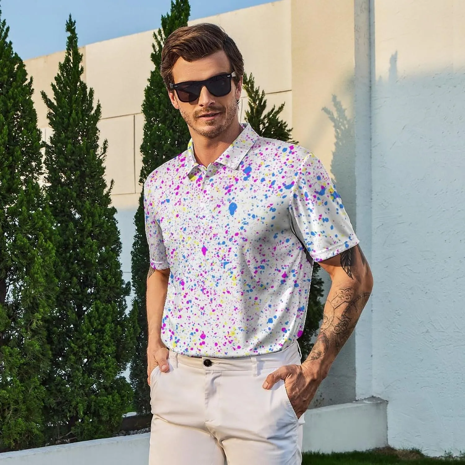 Funny Polo Shirts for Men Short Sleeve Performance Moisture Wicking Golf Shirts Casual Crazy Patriotic Print Mens Polo Shirt
