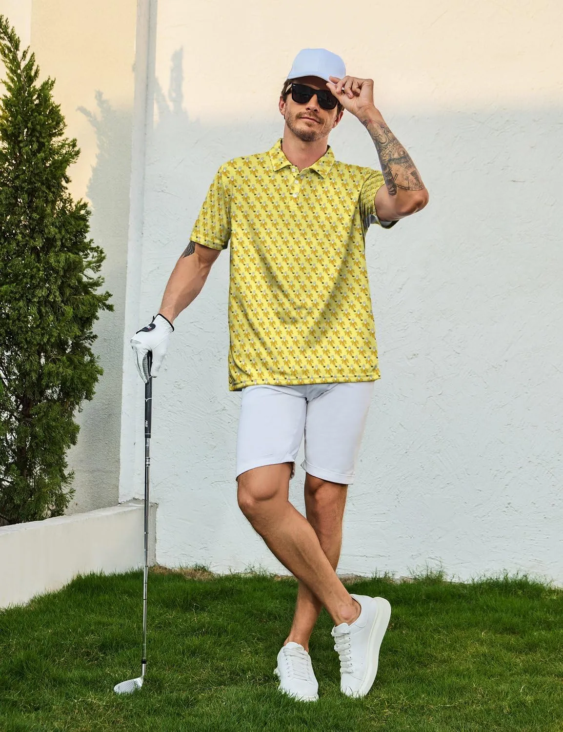 Funny Polo Shirts for Men Short Sleeve Performance Moisture Wicking Golf Shirts Casual Crazy Patriotic Print Mens Polo Shirt