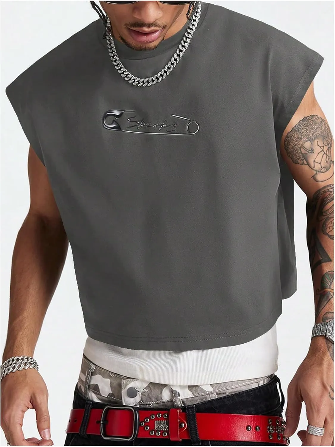 GORGLITTER Men's Dolman Sleeve Crop Vest Top Crewneck Loose Pullover Tank Tops