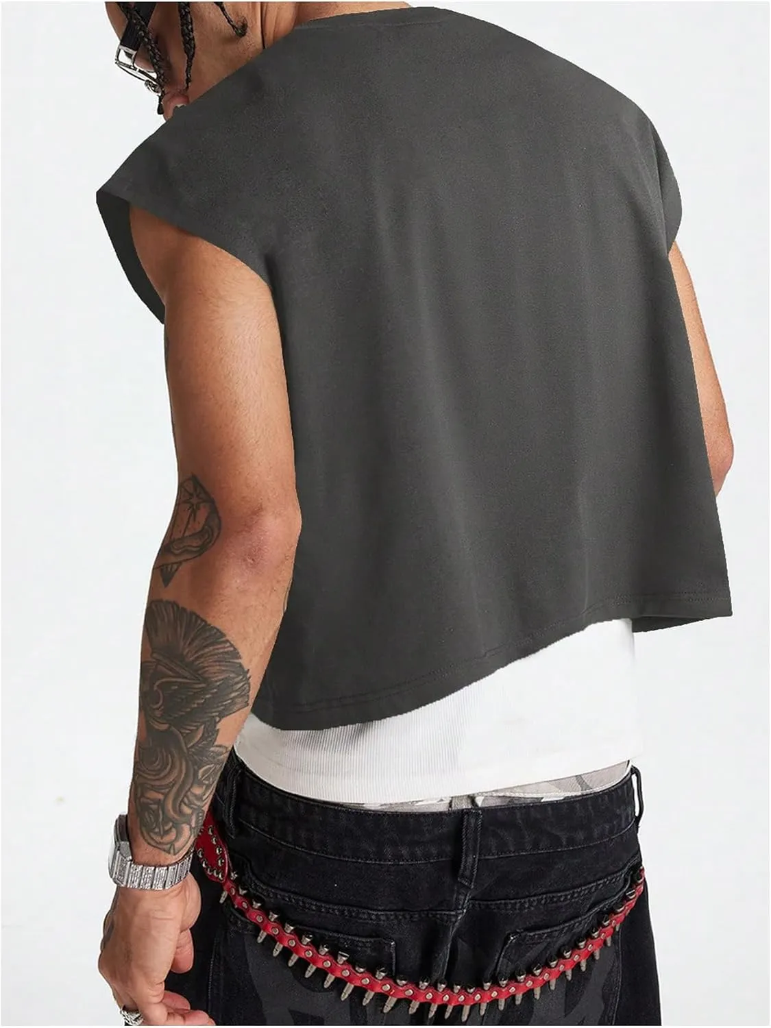 GORGLITTER Men's Dolman Sleeve Crop Vest Top Crewneck Loose Pullover Tank Tops