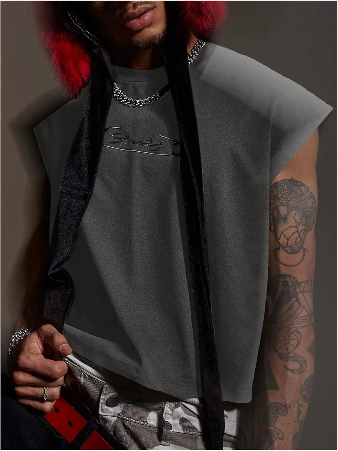 GORGLITTER Men's Dolman Sleeve Crop Vest Top Crewneck Loose Pullover Tank Tops
