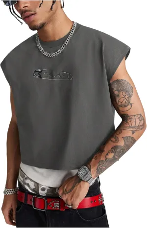 GORGLITTER Men's Dolman Sleeve Crop Vest Top Crewneck Loose Pullover Tank Tops
