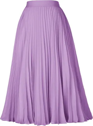GRACE KARIN Women High Elastic Waist Pleated Chiffon Skirt Midi Swing A-line Skirts