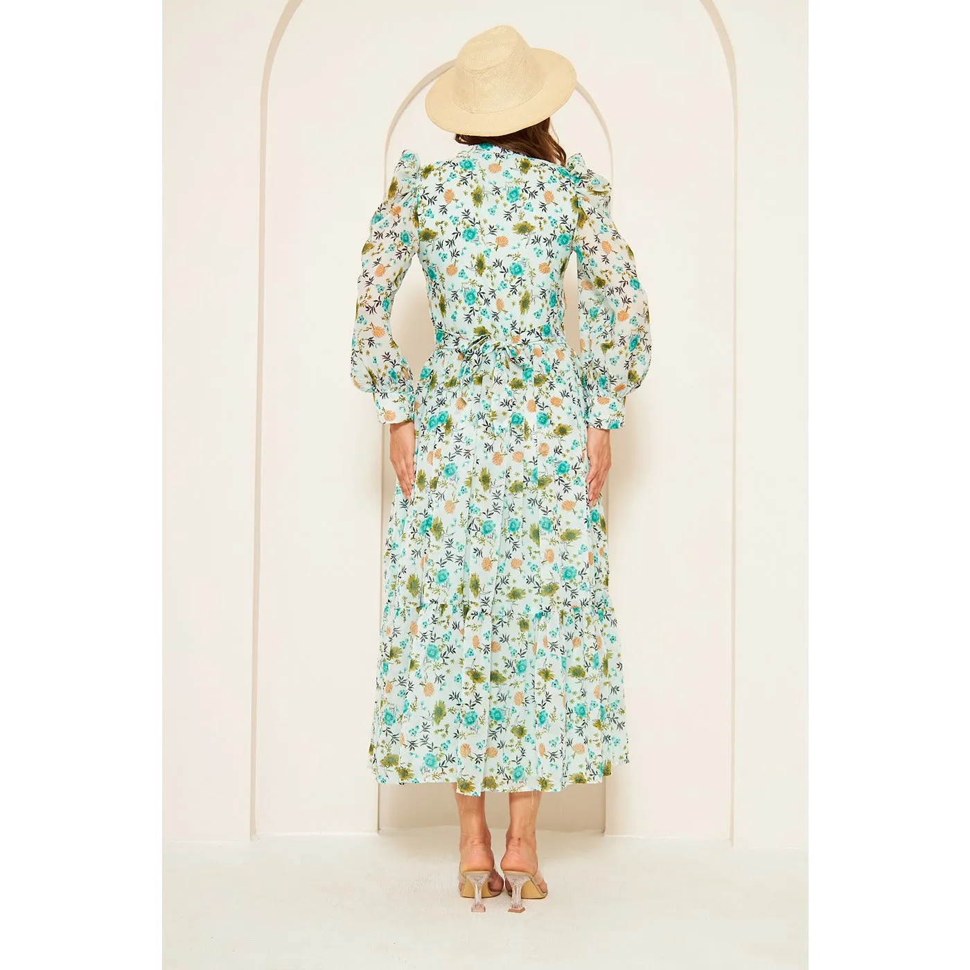Green Chiffon Floral Shirt Dress