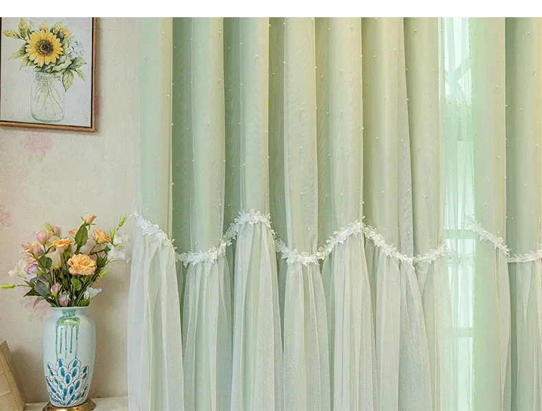 Korean Princess Curtains for Living Dining Room Bedroom Cloth Gauze Integration New  Luxury Girl Window Blackout Customize