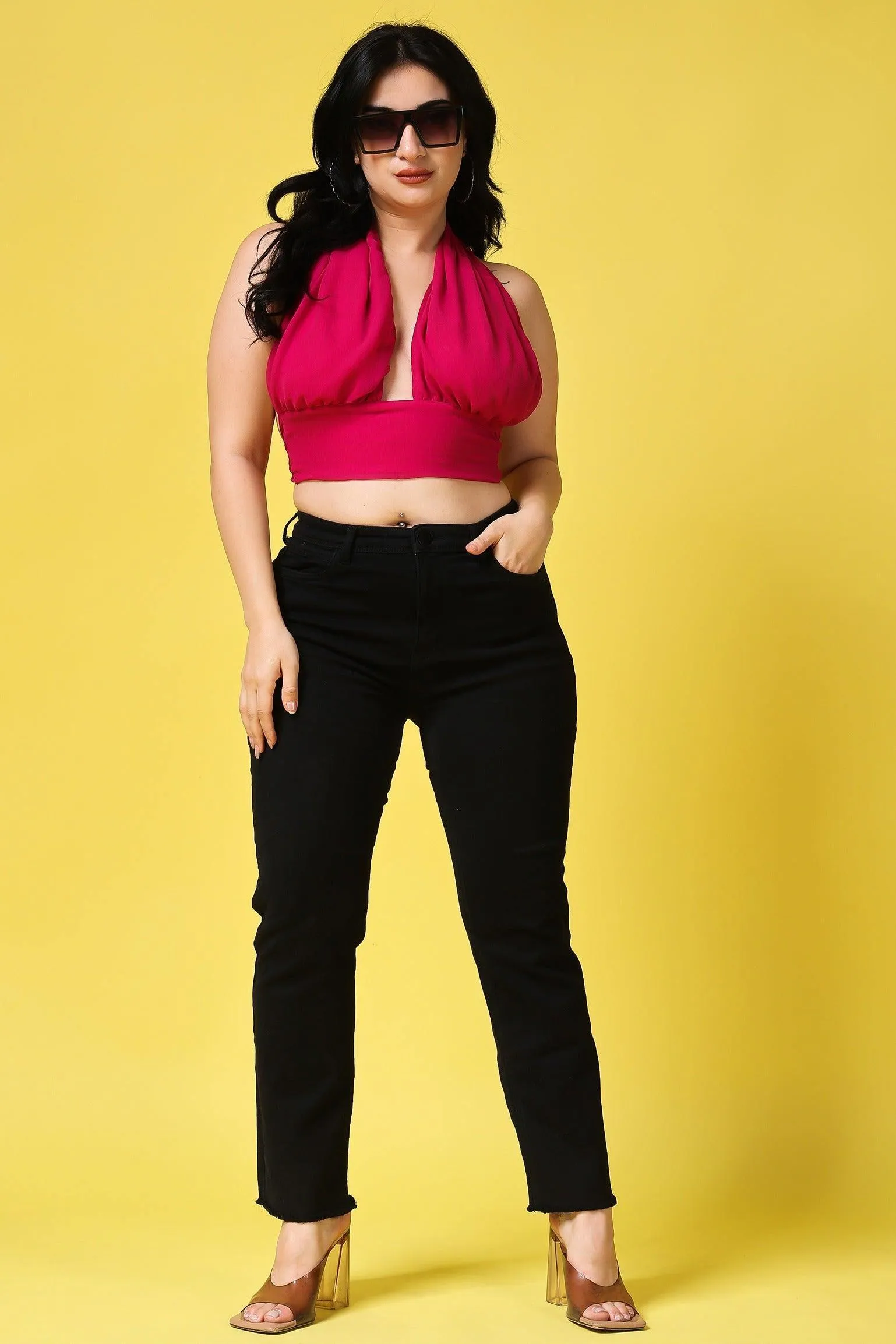 Magenta Pink Multiway Tie Crop Top