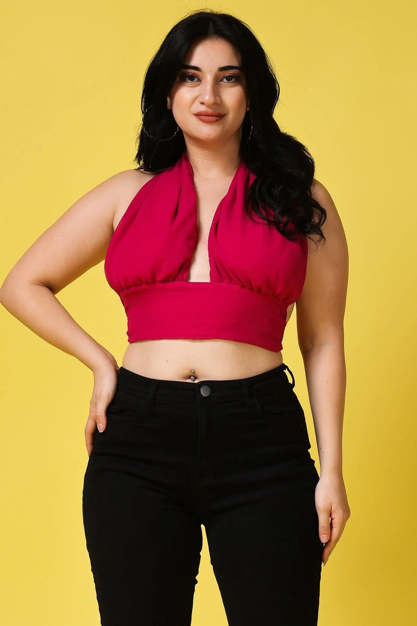 Magenta Pink Multiway Tie Crop Top
