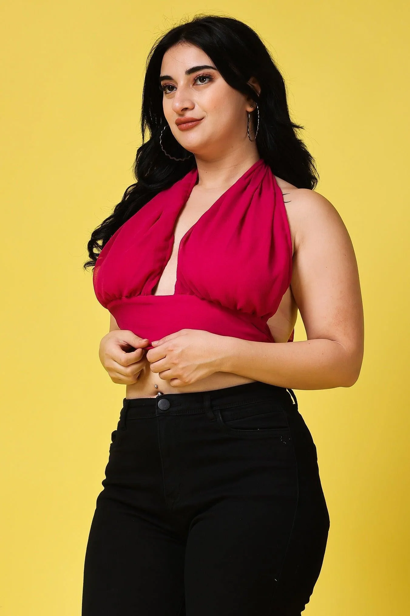 Magenta Pink Multiway Tie Crop Top