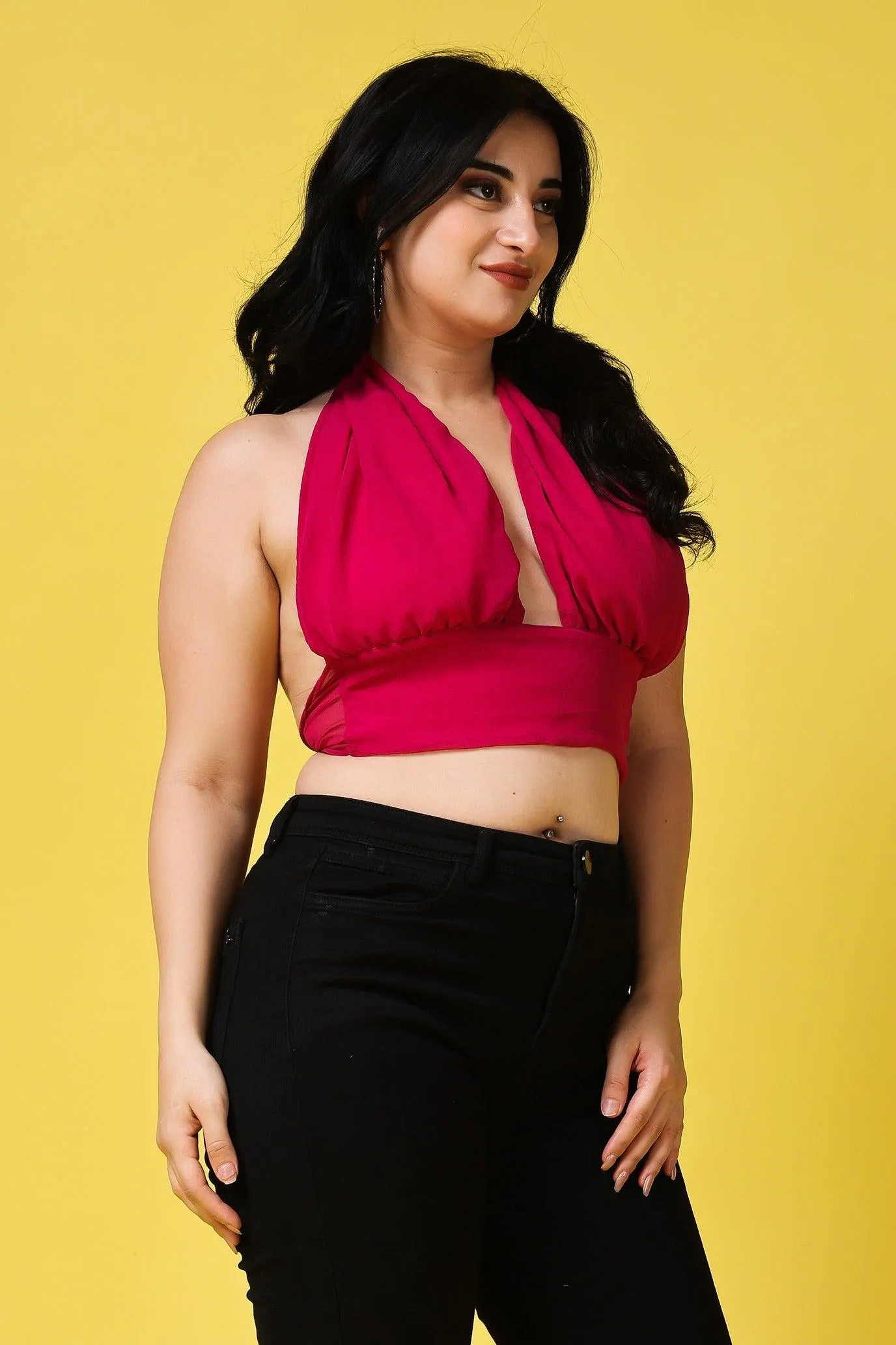 Magenta Pink Multiway Tie Crop Top