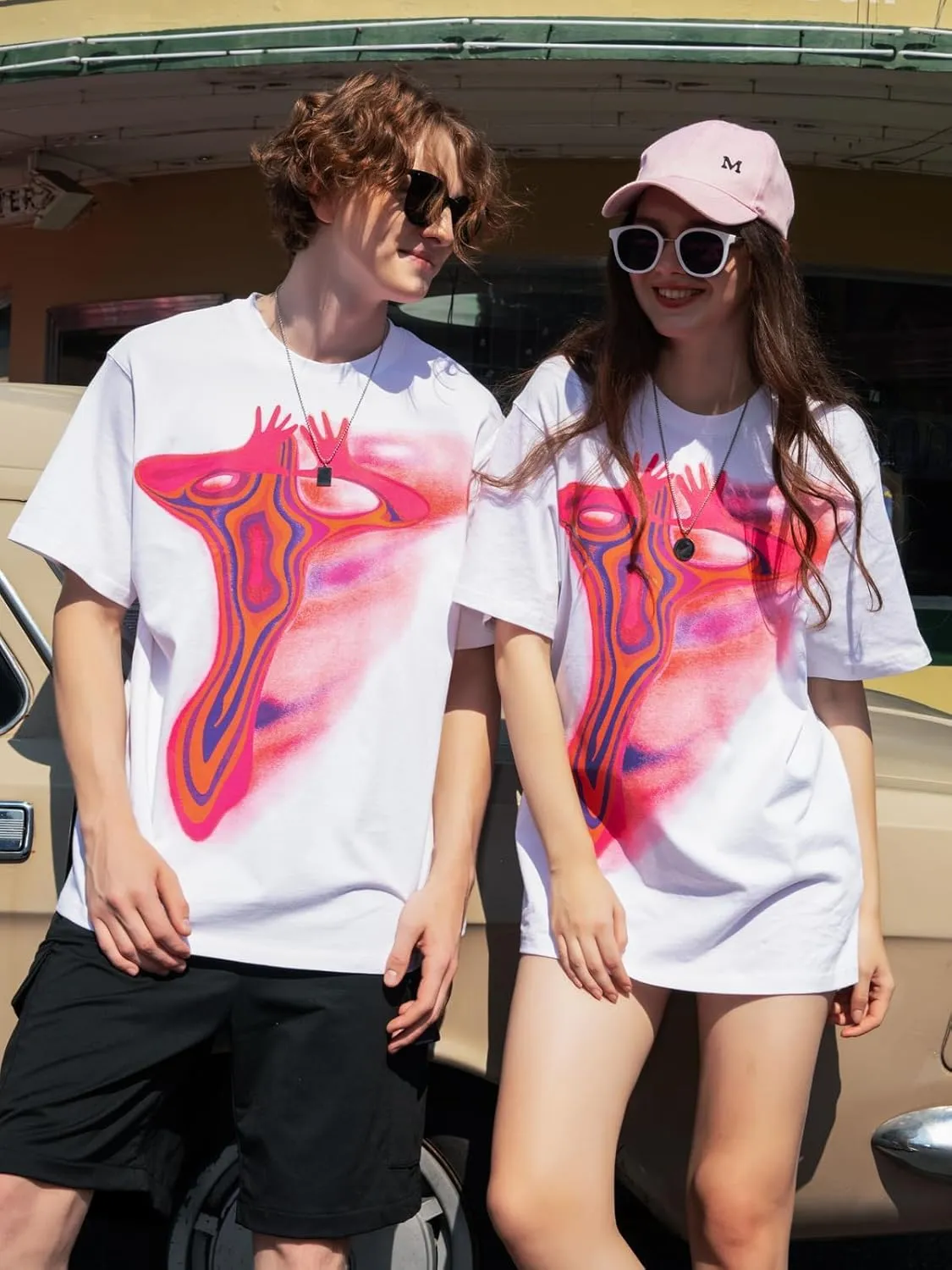 Men's Graphic Oversize Shirt Unisex Streetwear Casual Tunic Tops Loose Harajuku Aesthetic Tee Shirt