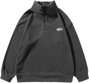 Mens Quarter Zip Fleece Pullover Shirt Lightweight Casual Loose 1/4-Zip Stand Neck Sweatshirt Thermal BaseLayer