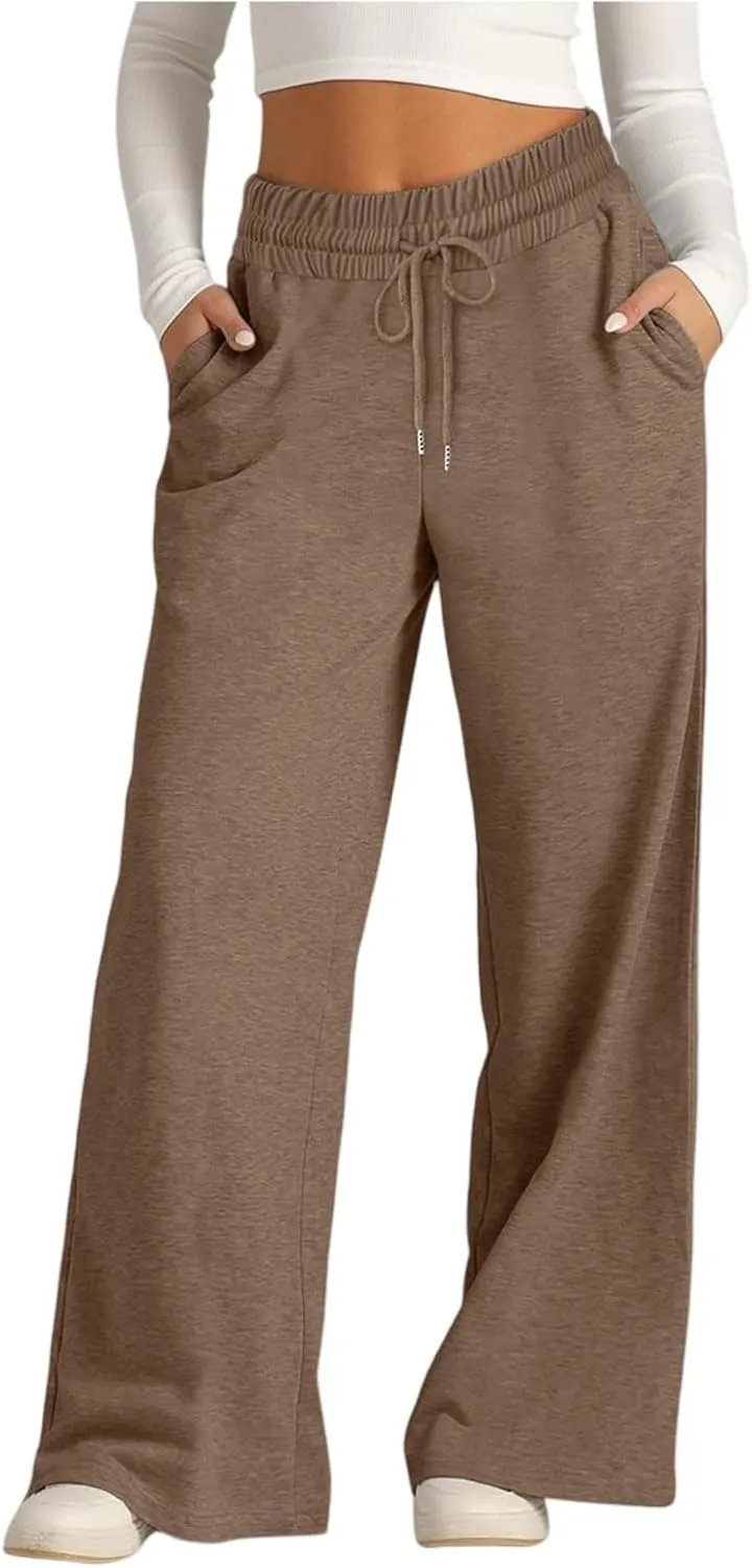 Oversized Wide Leg Sweatpants Women High Waisted Jogger Sweat Pants Drawstring Lightweight Travel Pant with Pockets