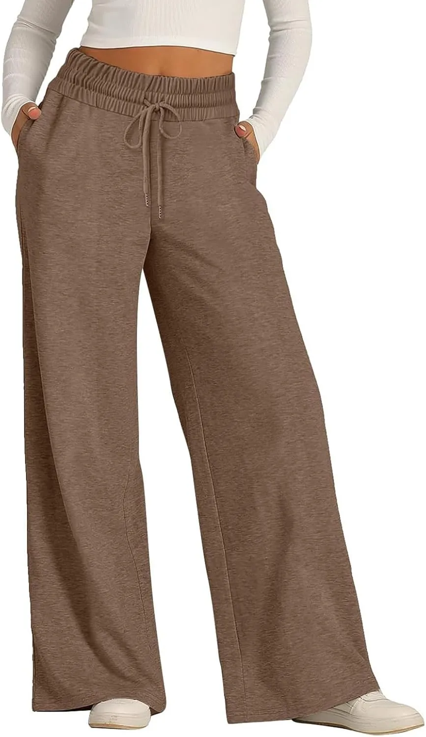 Oversized Wide Leg Sweatpants Women High Waisted Jogger Sweat Pants Drawstring Lightweight Travel Pant with Pockets