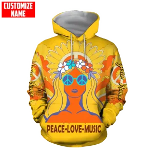 Personalized Hippie Soul Peace Love Music 3D All Over Printed Hoodie Hippie Hoodie