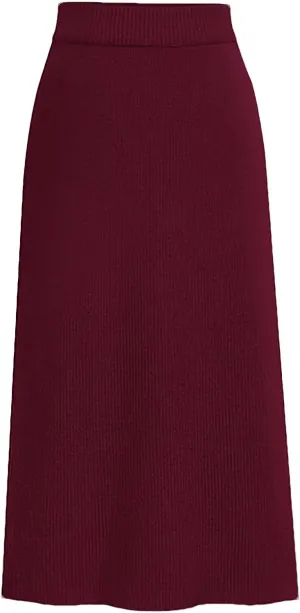 rismart Women Knitting Pencil Skirt Casual Below The Knee Stretch High Waist Elastic Skirts