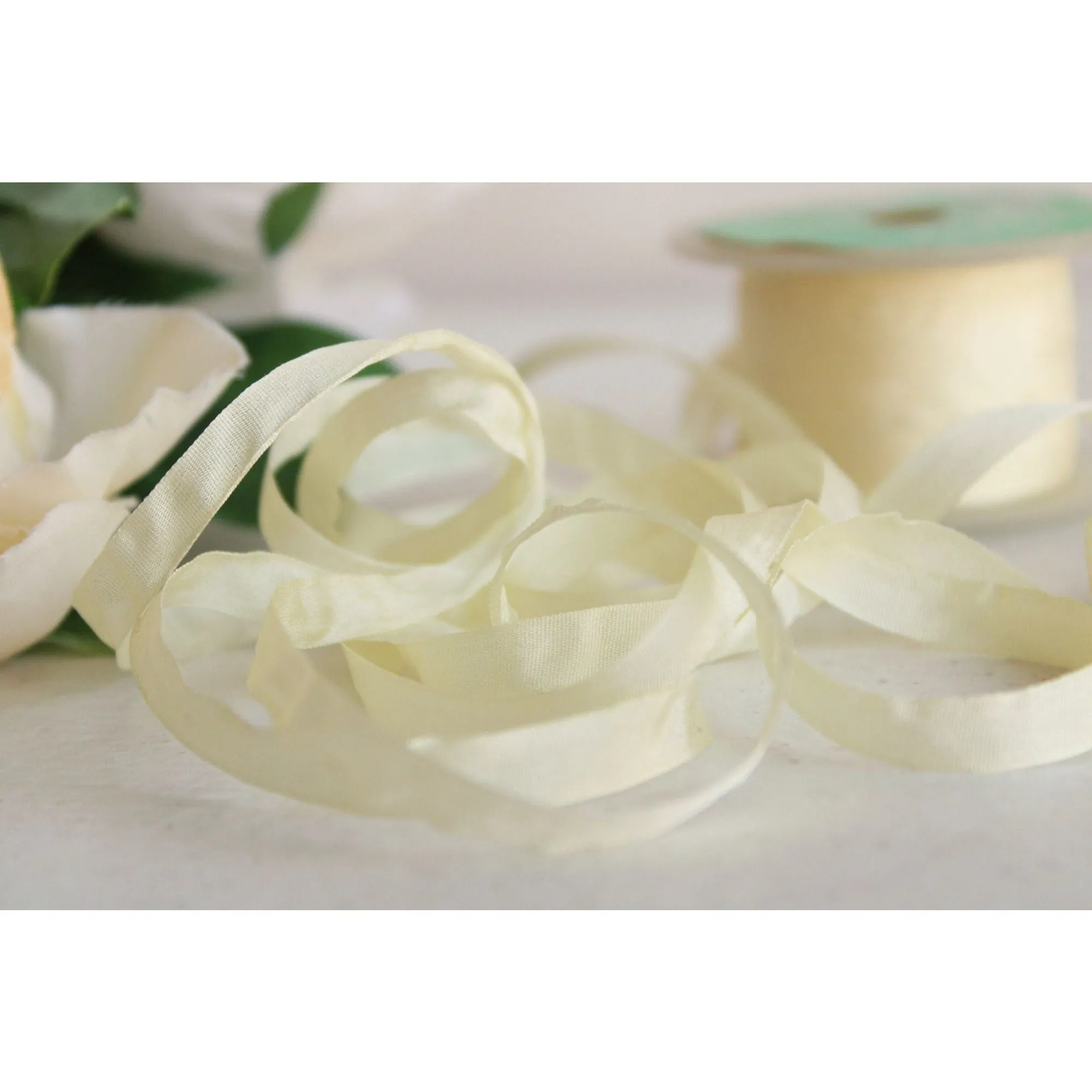 Silk Ribbon in Yellow 7mm / 1/4"  Wide, 5 Yards