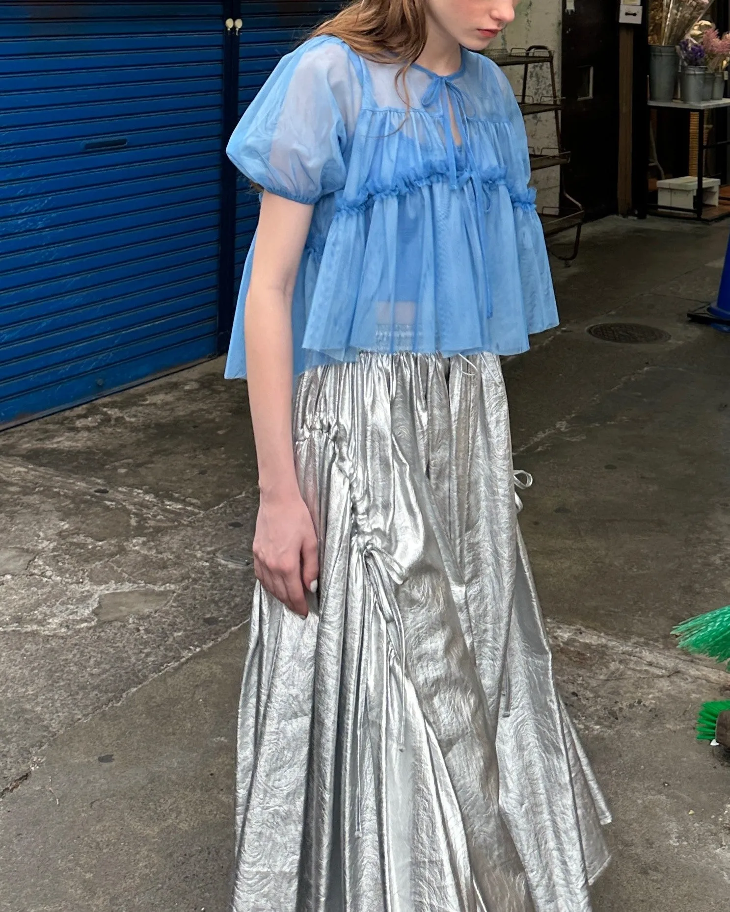SILVER GATHER RIBBON SKIRT