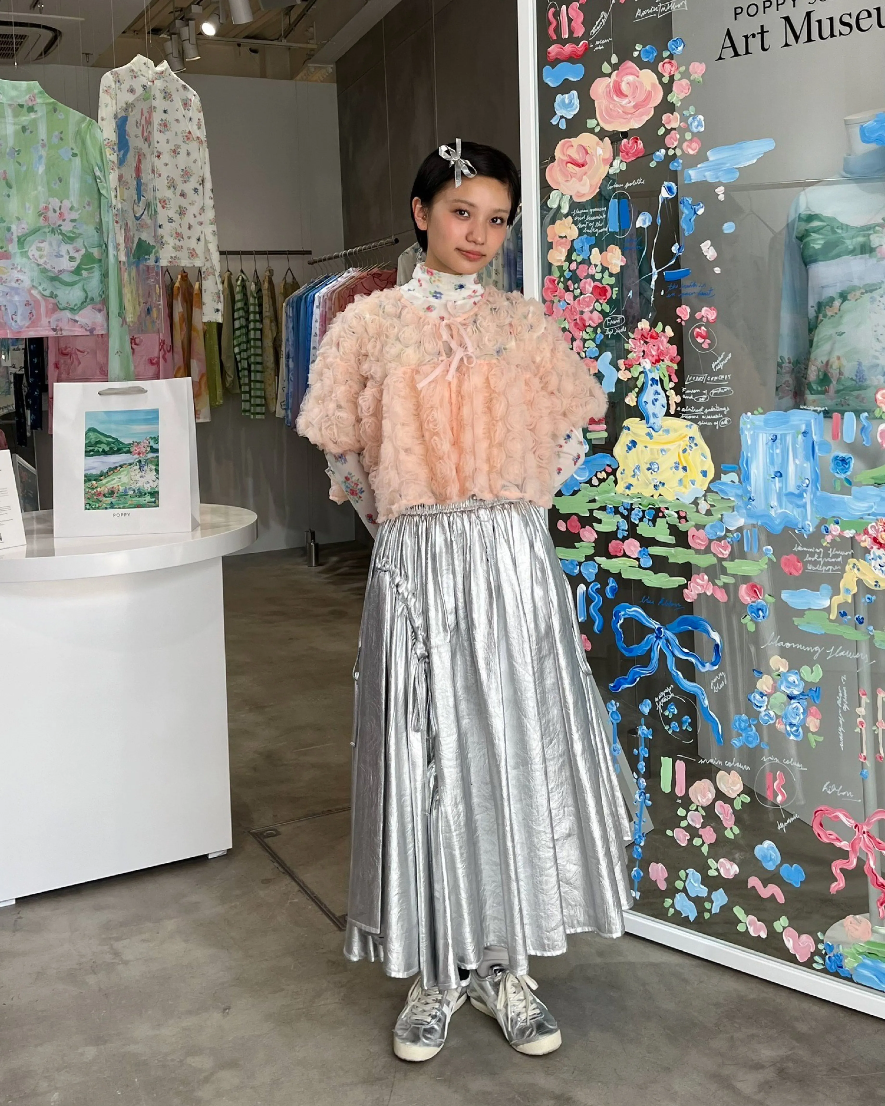 SILVER GATHER RIBBON SKIRT