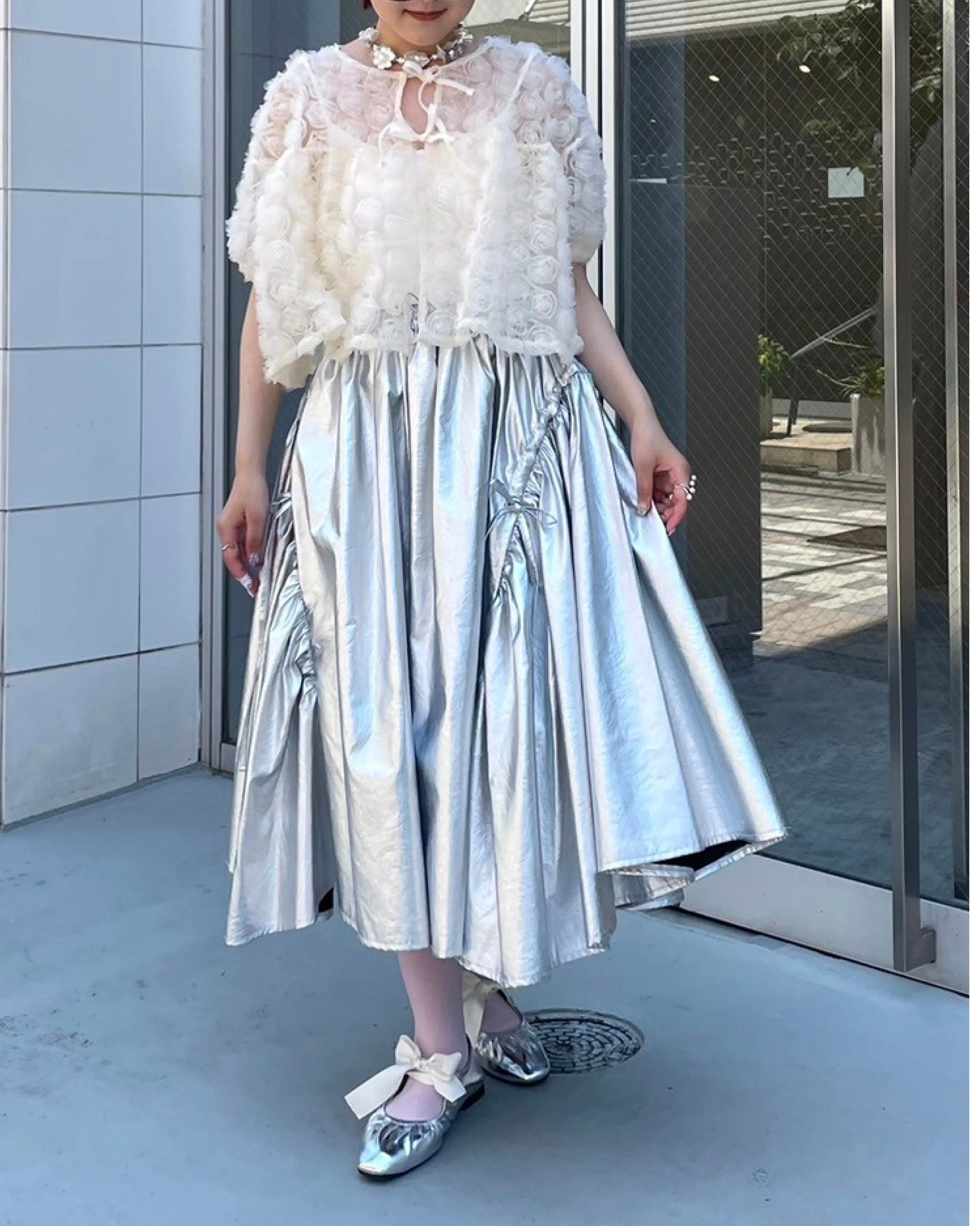 SILVER GATHER RIBBON SKIRT