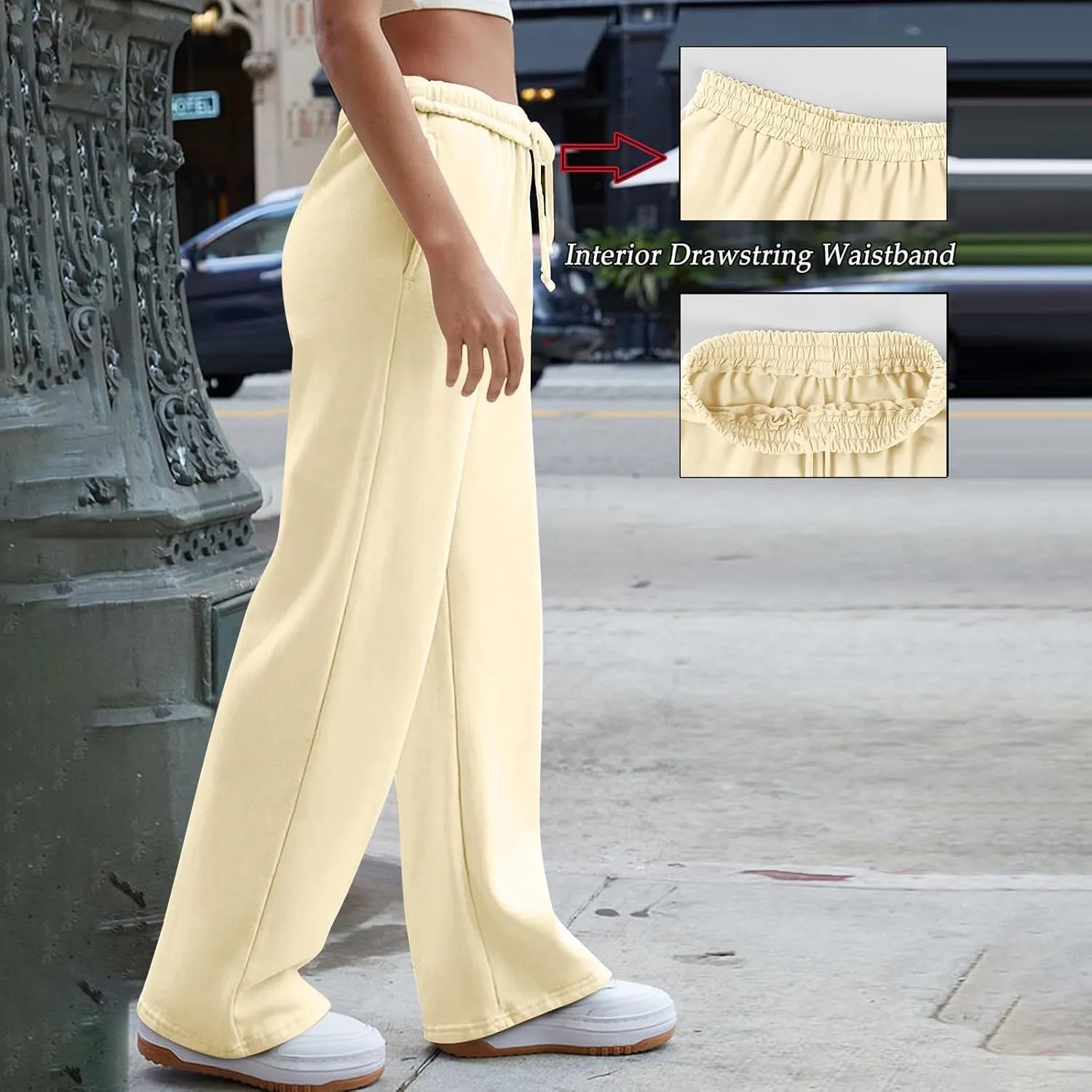 Straight Leg Sweatpants for Women Baggy Interior Drawstring Barrel Sweatpants Pull On Athletic Joggers with Pockets
