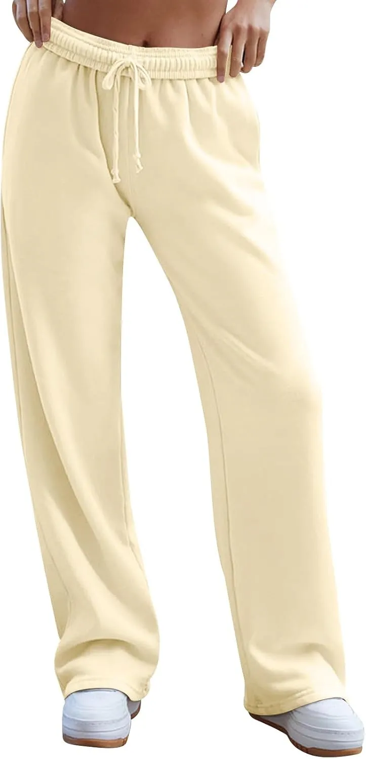 Straight Leg Sweatpants for Women Baggy Interior Drawstring Barrel Sweatpants Pull On Athletic Joggers with Pockets