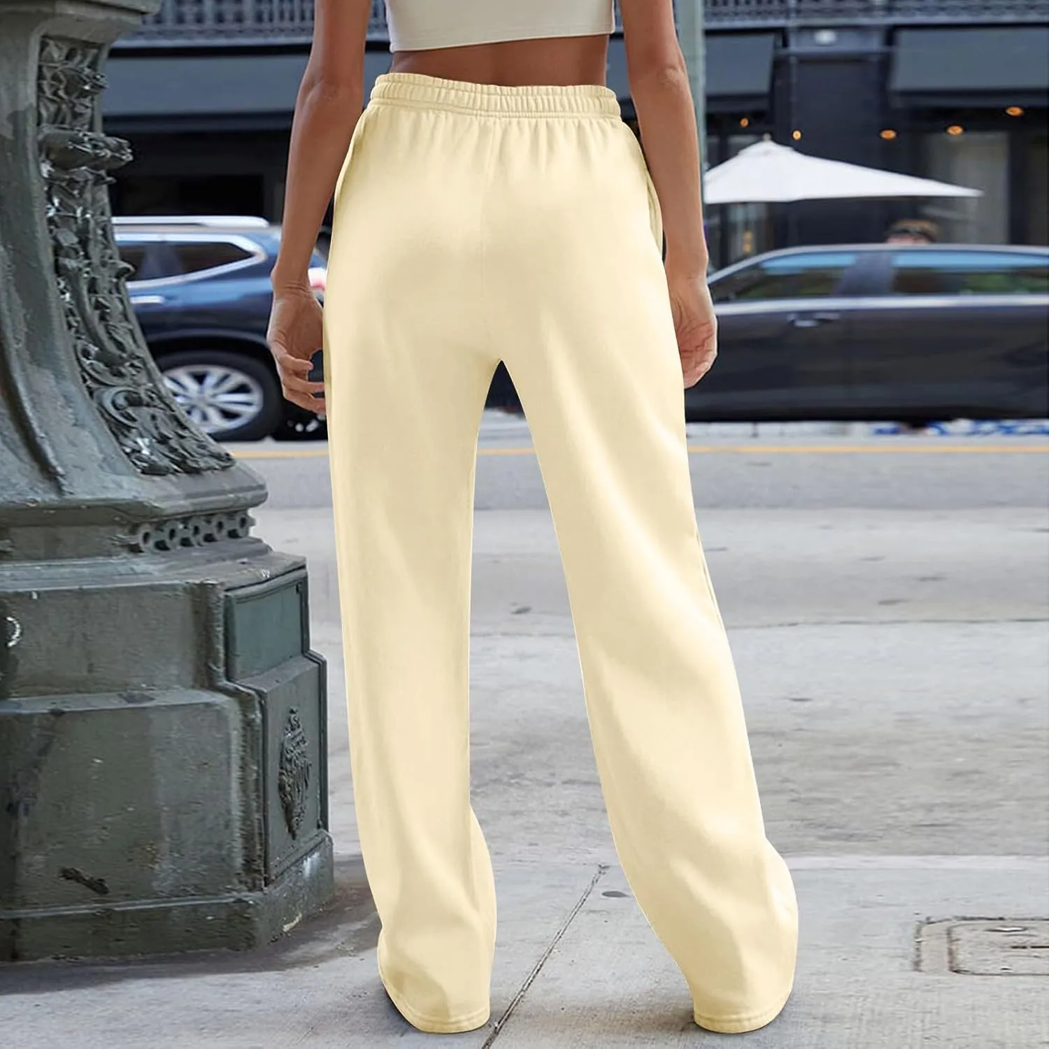 Straight Leg Sweatpants for Women Baggy Interior Drawstring Barrel Sweatpants Pull On Athletic Joggers with Pockets
